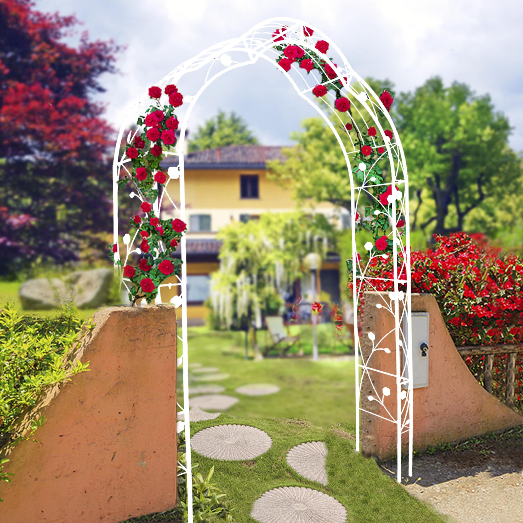 Runesay HB02GALA-12 Garden Arch 4.9-ft W x 8.2-ft H Arched White Steel Garden Arbor