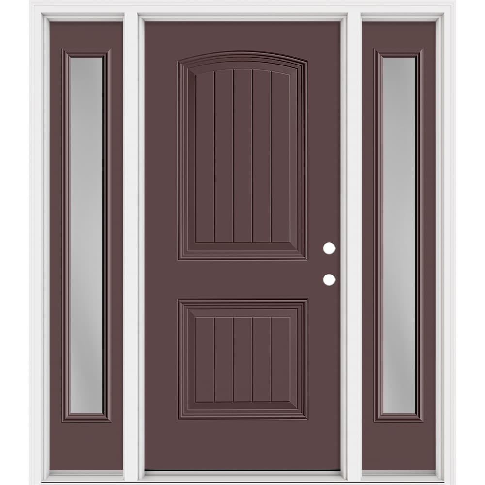 Masonite 321215 Steel Doors Series 64-in x 80-in x Steel No glass Left-hand inswing Currant Painted Prehung Front Door with Sidelights with Brickmould Insulating core