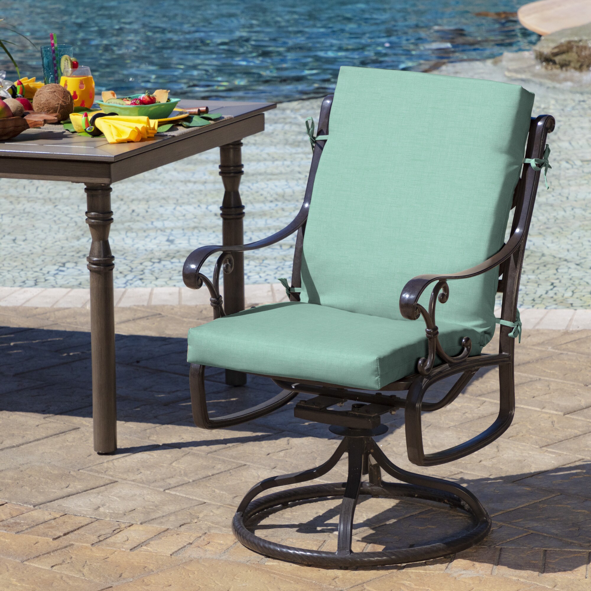 Aqua Leala Midback Outdoor Dining Chair Cushion with Ties