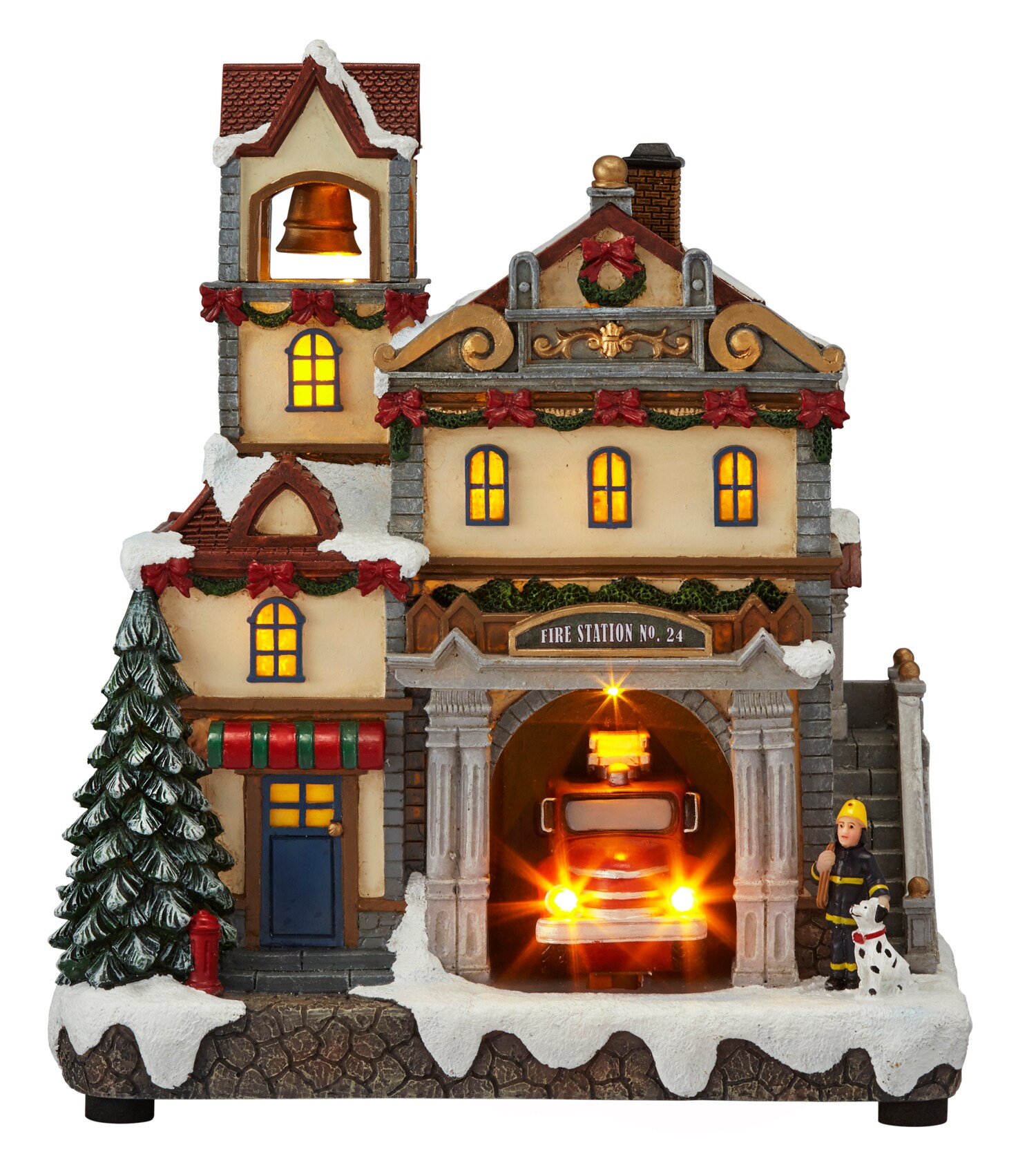 Carole Towne Bates Fire Station Animated Truck Lighted Musical Christmas Village 