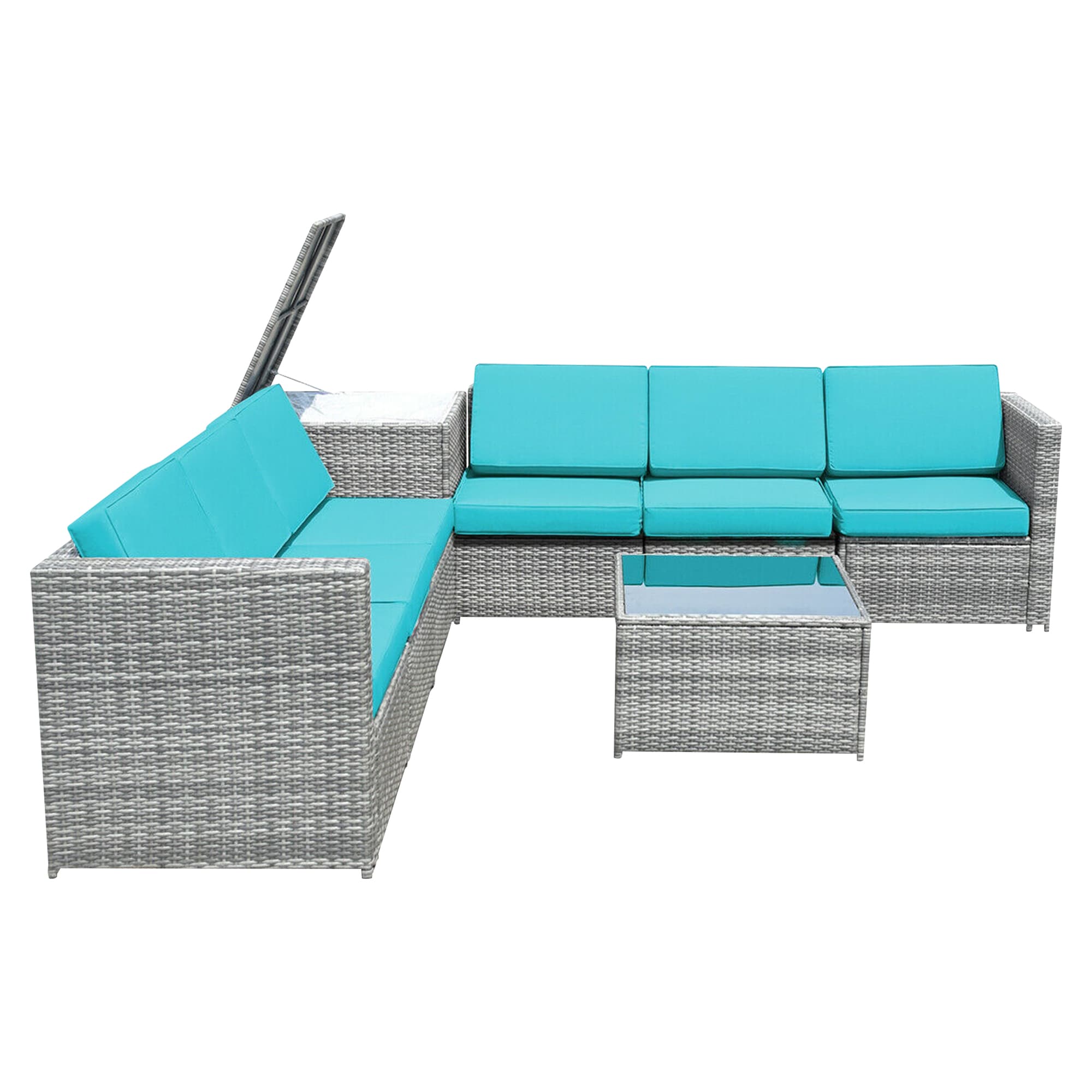 WELLFOR OUJ65782BTU+ 8 -Piece Rattan Patio Conversation Set with Blue Cushions