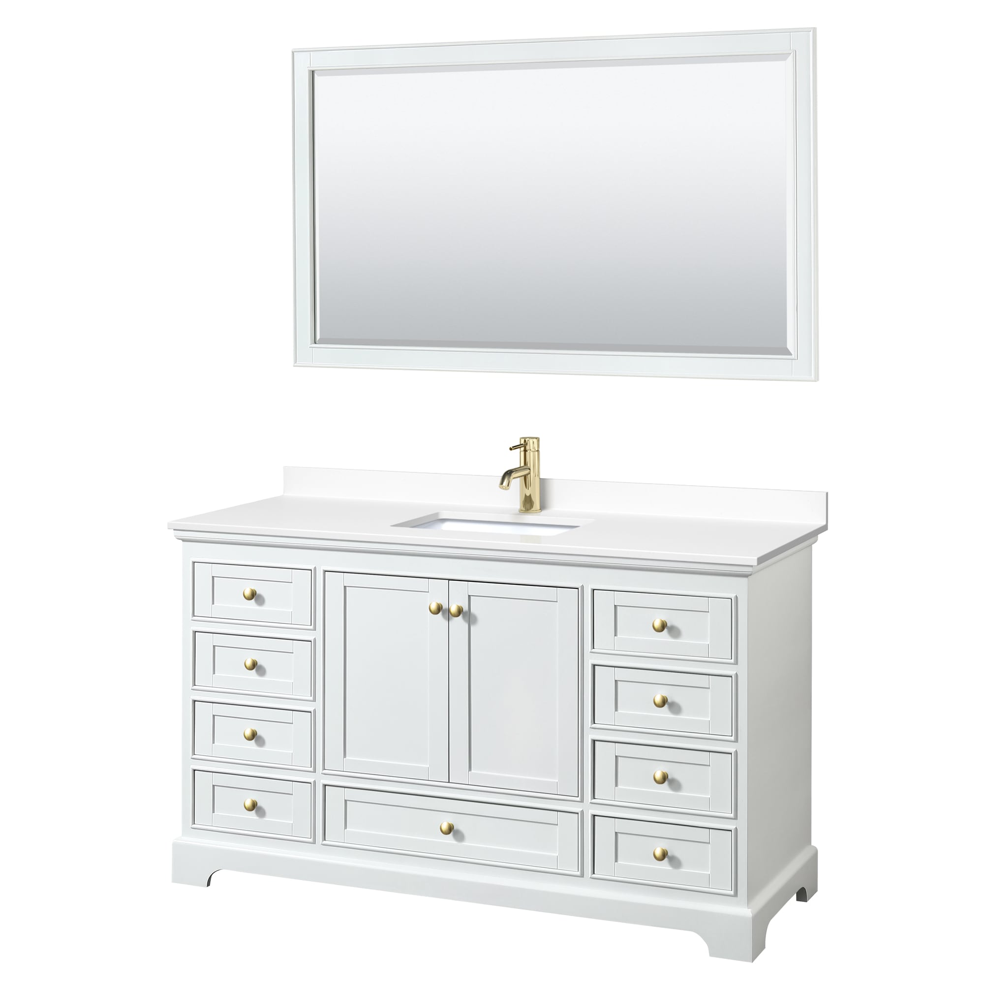 Wyndham Collection WCS202060SWGWCUNSM58 Deborah 60-in White with Brushed Gold Trim Undermount Single sink Bathroom Vanity with White Cultured Marble Cultured marble Top (Mirror Included)