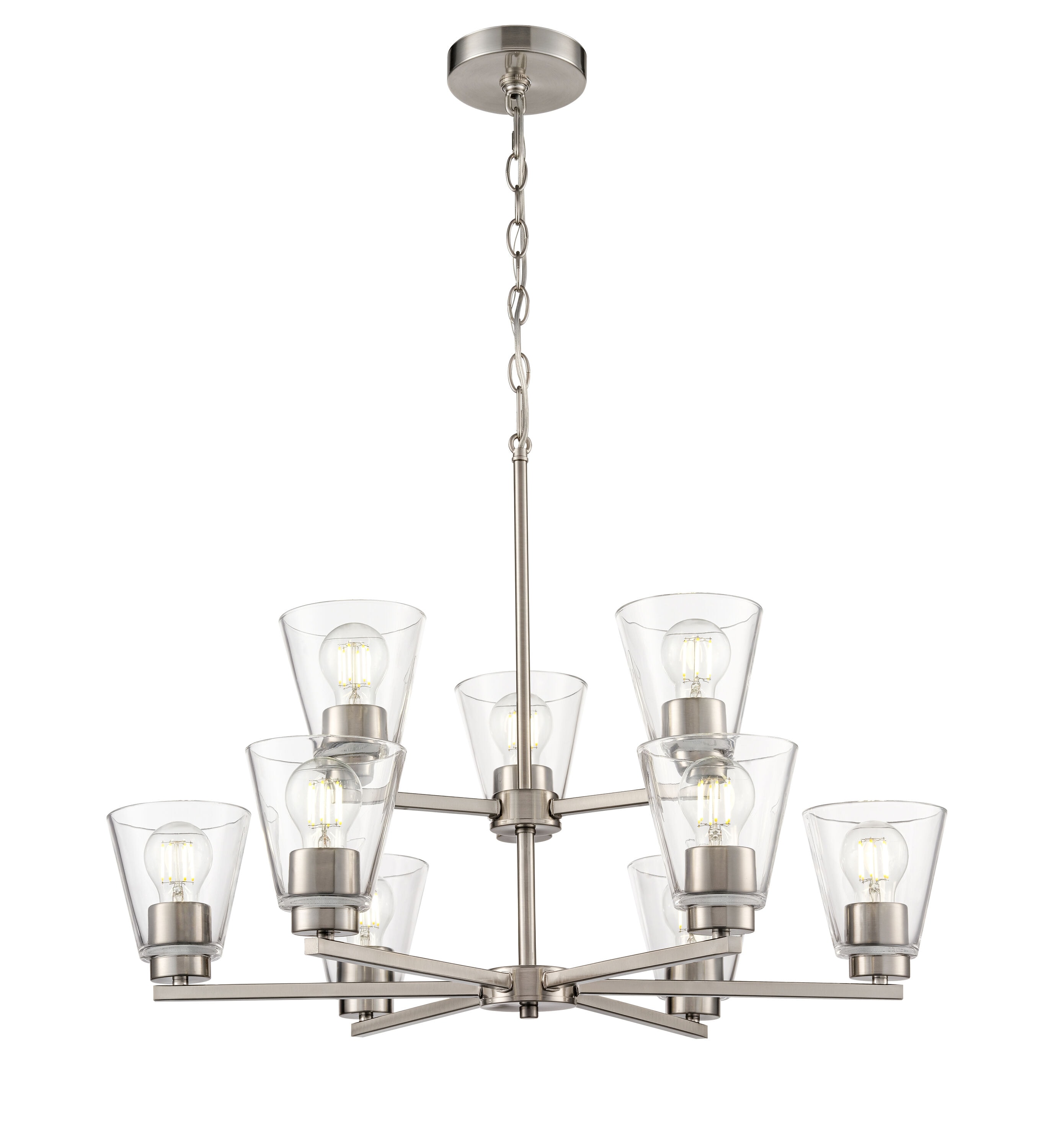 Millennium Lighting Strayhan 9 -Light Brushed Nickel Clear glass Metal Chandelier