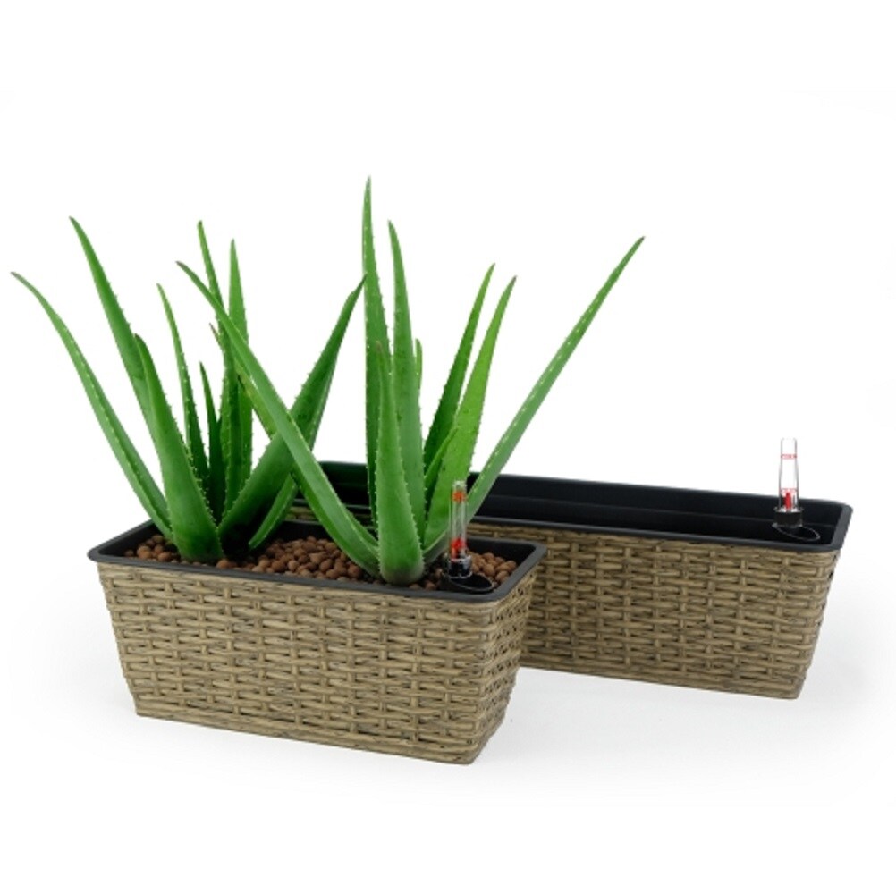 ZAKLOOP WUB046P144633 Rectangle 7-Inches W Medium Brown Plastic Indoor/Outdoor Planter with Drainage Holes with Self Watering