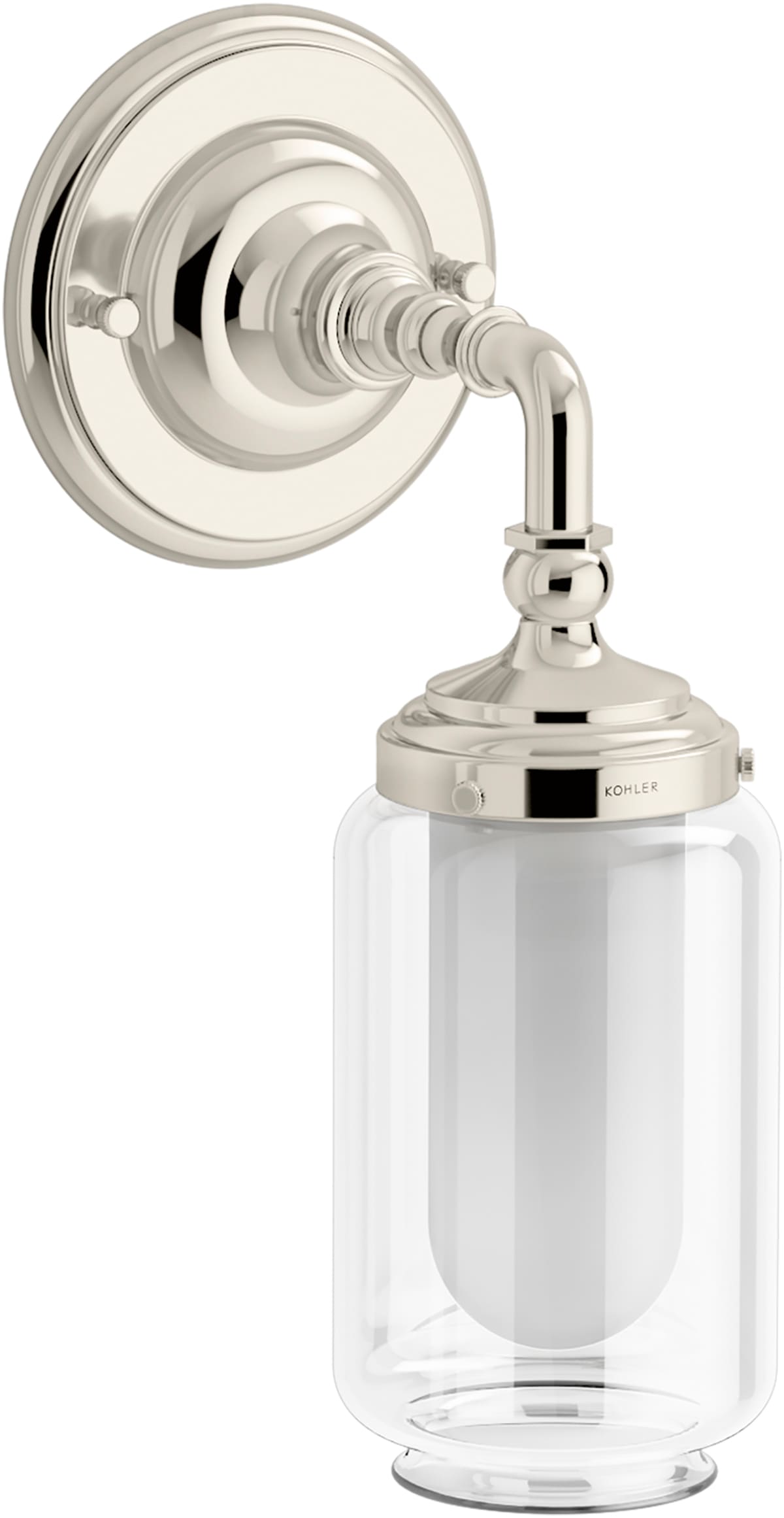 Artifacts Elegance Polished Nickel 1-Light Vanity Sconce with Clear Glass Shade