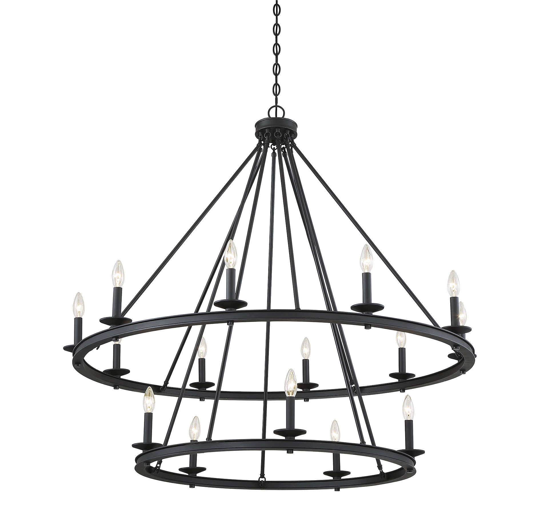 Matte Black Two-Tier Fifteen-Light Candle Chandelier