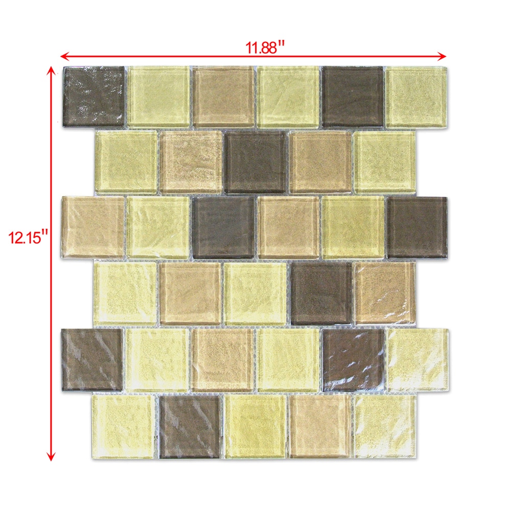 Abolos LWSGEO0202-AM Geo Amazonia/Glossy 12-in x 12-in Glossy Glass Brick look Mosaic Floor and Wall Tile ( 12-sq ft Carton )