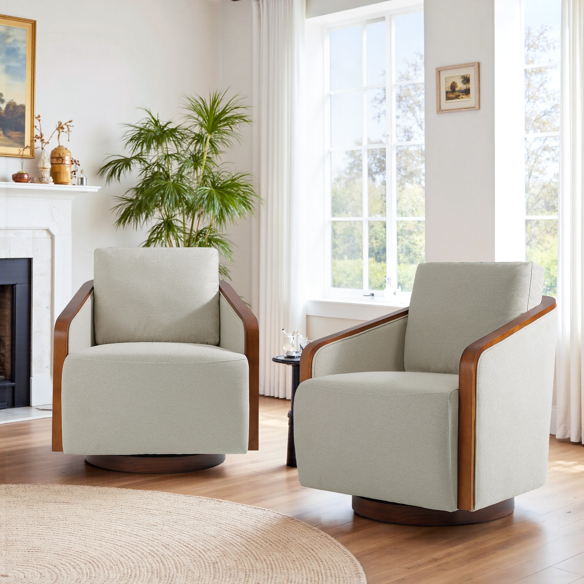 Dreamsidea Swivel Barrel Accent Chair - Upholstered Farmhouse Style with Toss Pillows