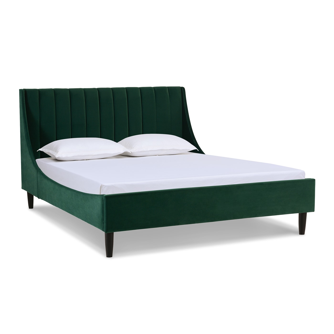 Aspen Medium Evergreen Velvet Tufted Queen Platform Bed with Pine Frame