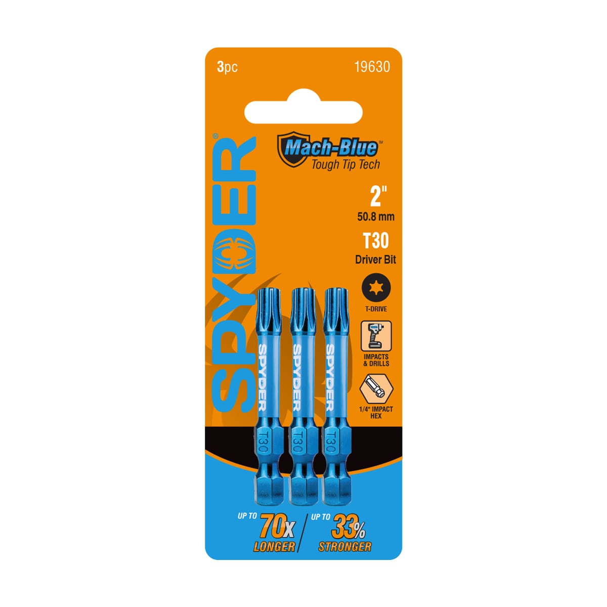 Spyder 19630 Mach-Blue 1/4-in x 2-in Torx Impact Driver Bit 3 -Piece