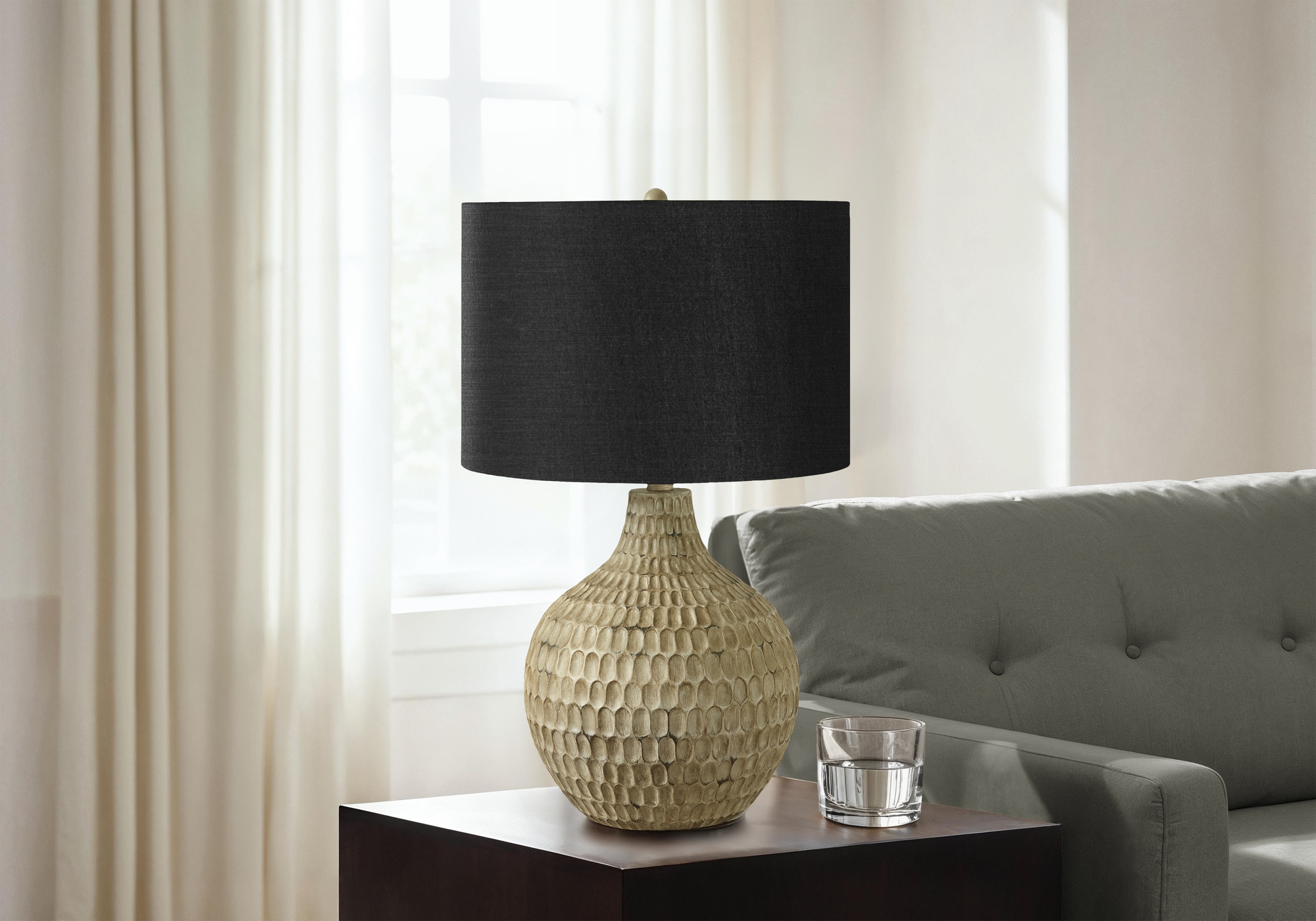 Huluwat Modern Contemporary Table Lamp Lighting 25-inch Height Black Shade Brown Resin