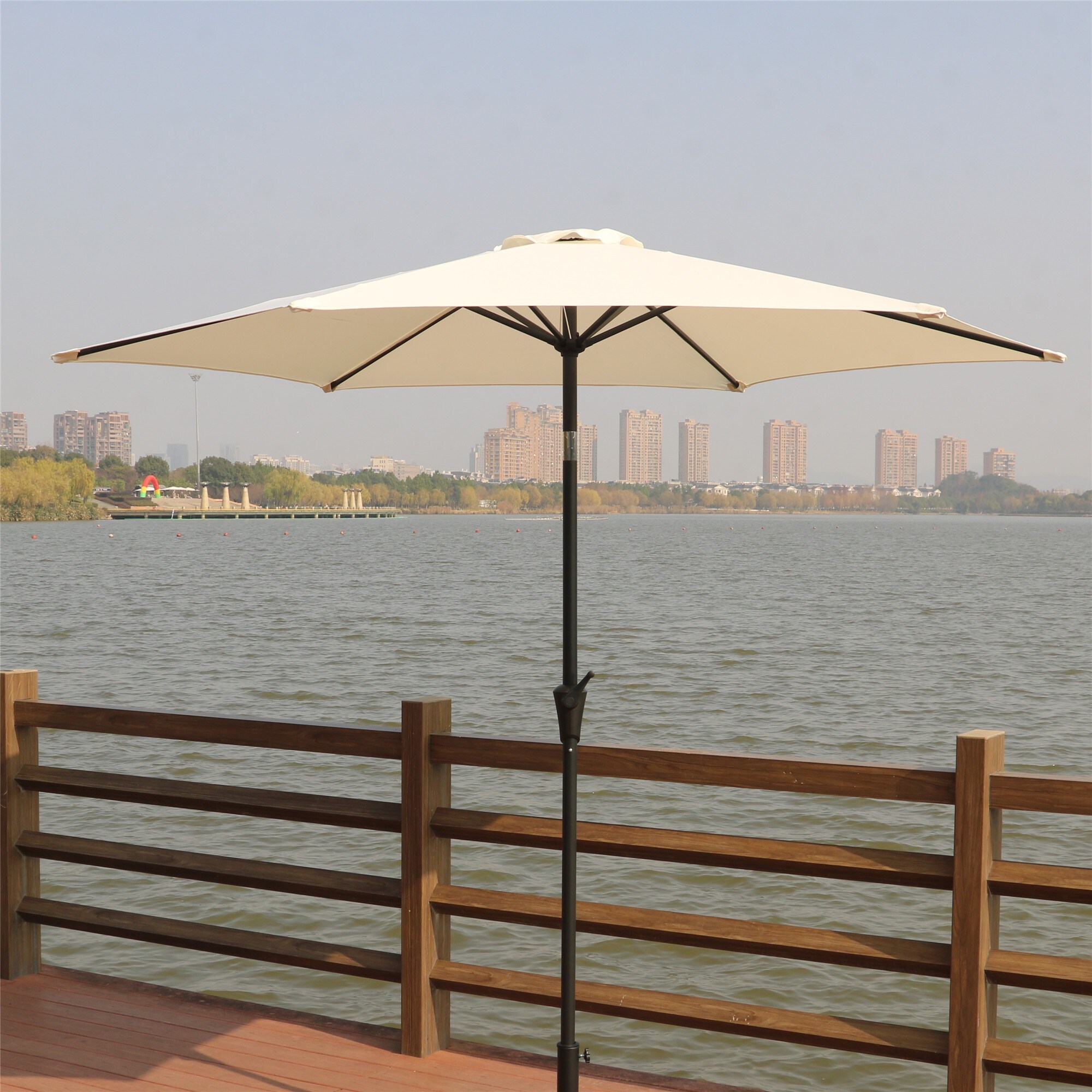 ToolCat - 8.86-ft Steel Cream Crank Market Patio Umbrella with Base