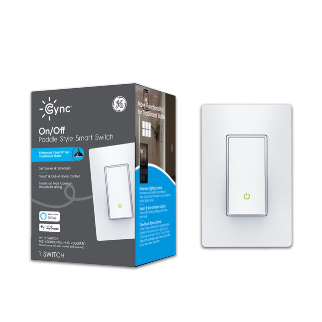 Ge Cync No Neutral Wire On Off Paddle 1 5 Amp Single Pole 3 Way Smart Rocker Light Switch With Wall Plate White In The Switches Department At Com - Wifi Smart Wall Light Switch No Neutral Wire Required