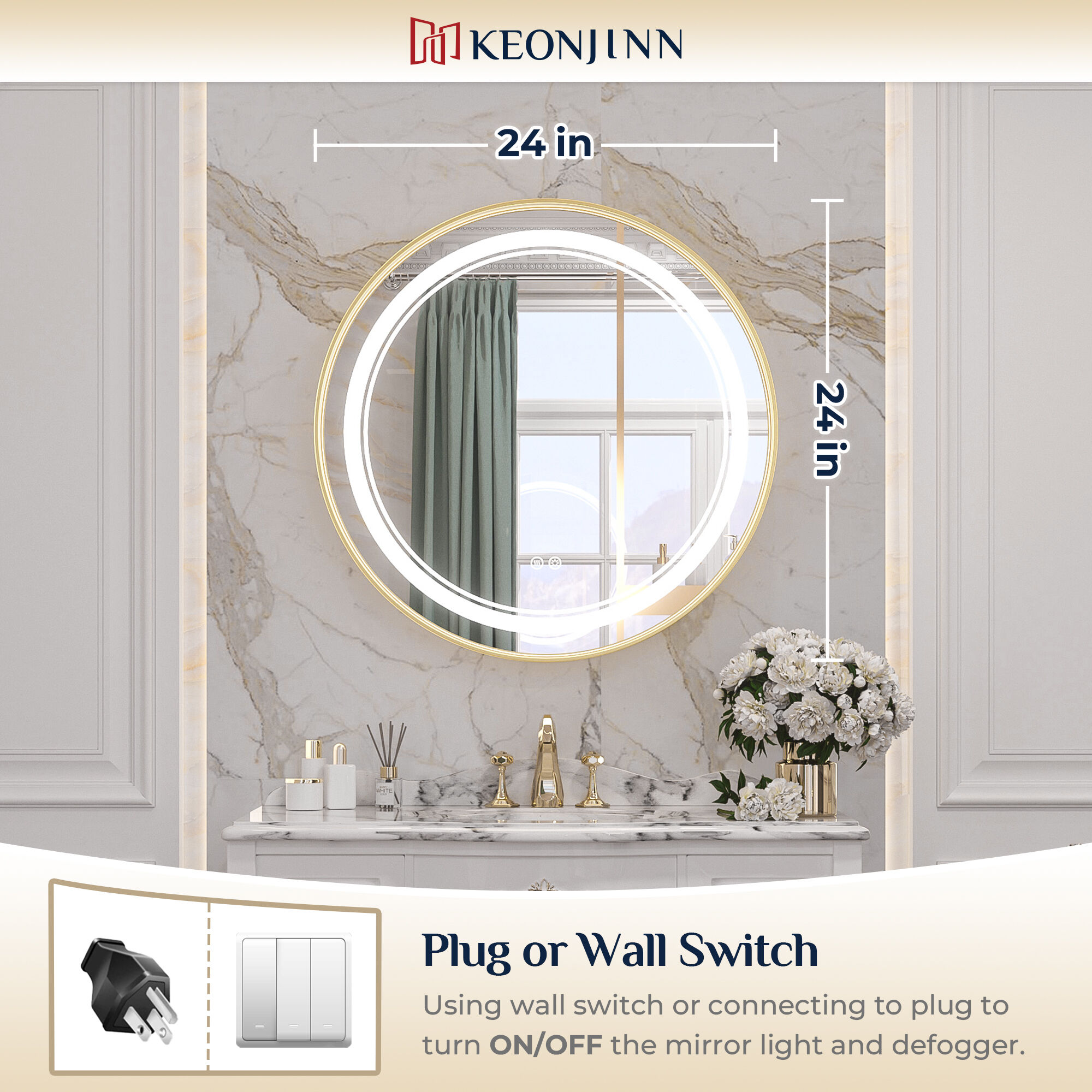 Keonjinn LW-JZ-ZG-MR61-GD Framed-Bath-Mirrors - View #2