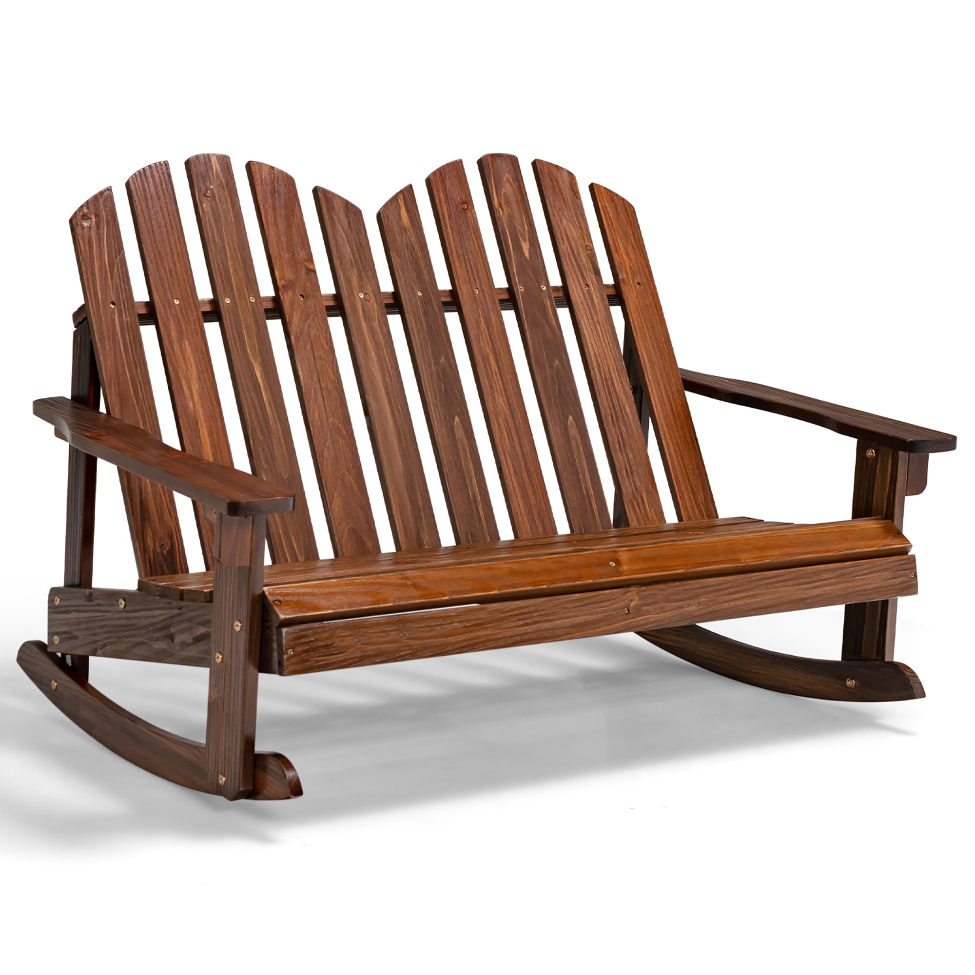 Costway LWS00252 Coffee Wood Frame Rocking Chair with Solid Seat
