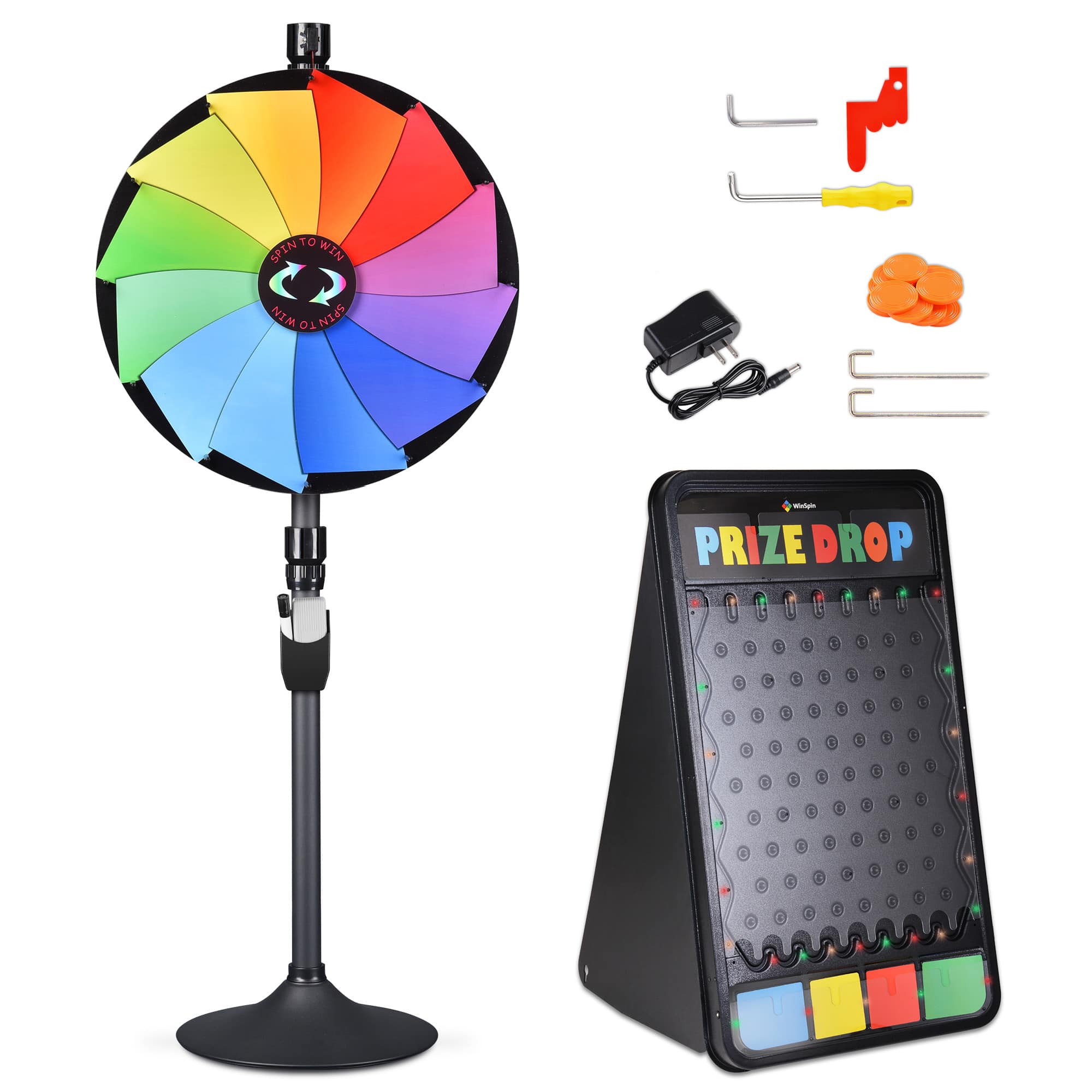 Yescom 35PRWPDG002-24P4L-LO WinSpin 24IN Dual Use 12 Slots Prize Wheel Prize Drop Game Board Kit with LED Light