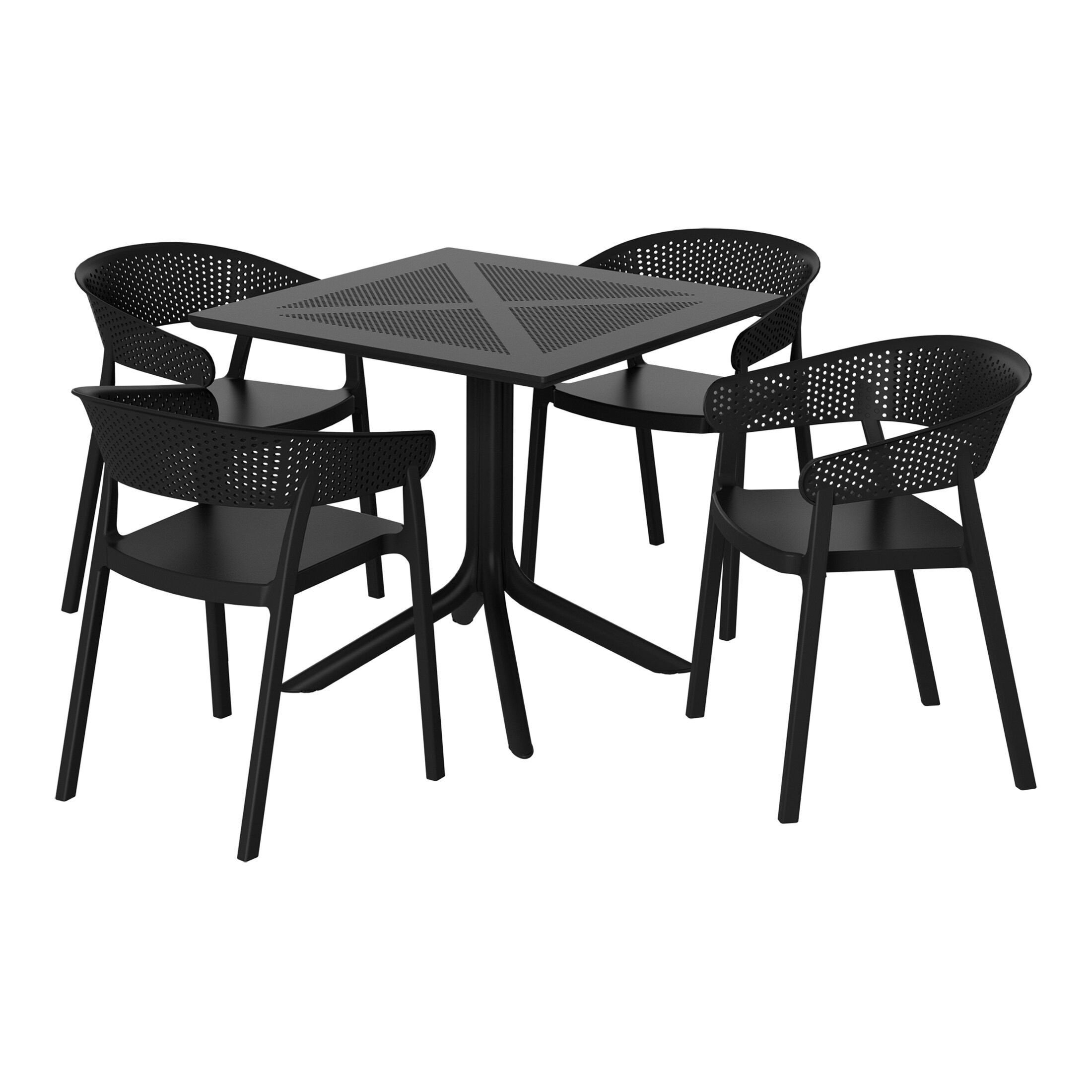 Westin Furniture OP3084-BK FrondForm 5 -Piece Black Patio Dining Set Plastic Square Table with 4 Stackable Stationary Chairs