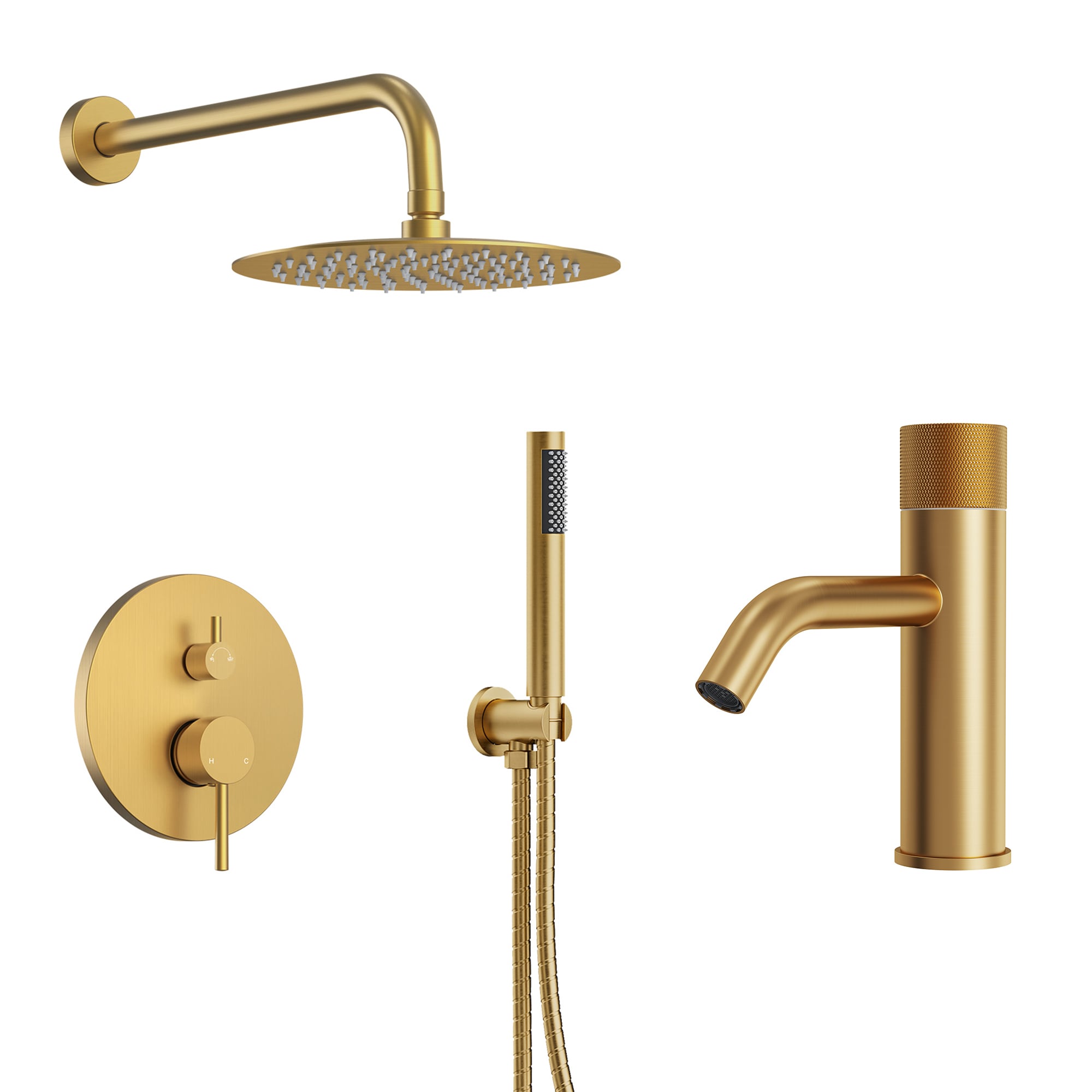 EVERSTEIN  Brushed Gold Shower System and Single Hole Bathroom Sink Faucet Combo Set
