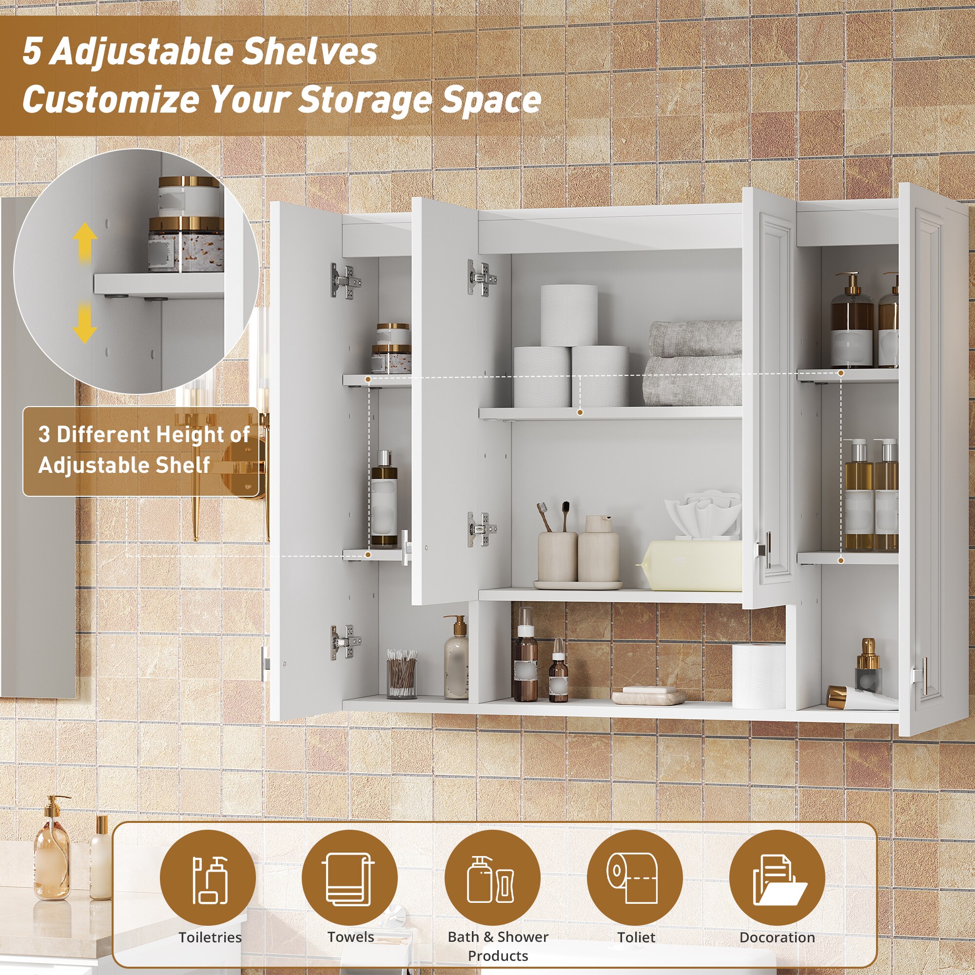 Clihome 36-in x 28.7-in x 7-in White Soft Close Bathroom Wall Cabinet ...