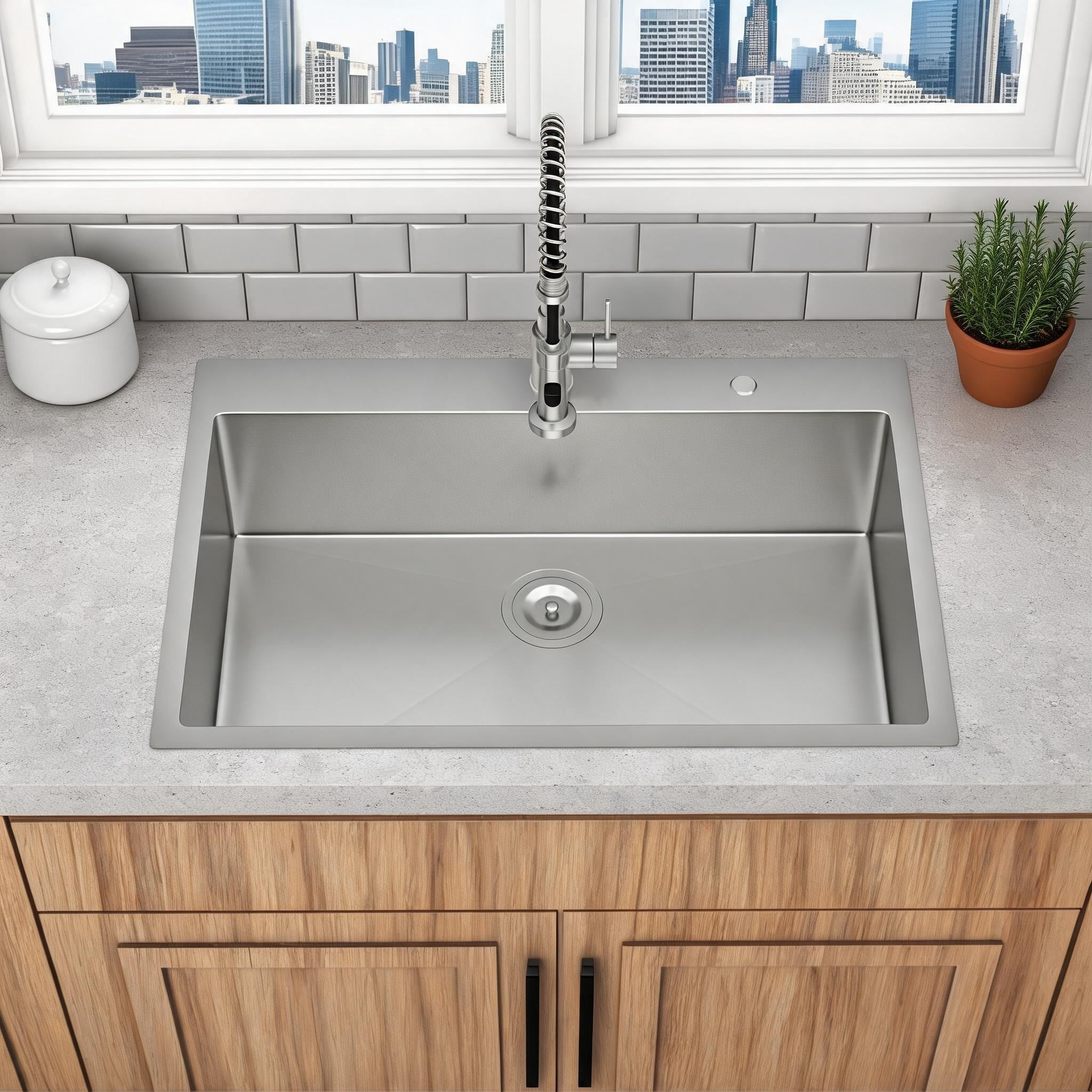 Watnature Brushed Nickel Single Bowl Topmount Kitchen Sink Kitchen 16 Gauge Stainless Steel 30 times 22 times 9 Inch #5FDN6IDVM8DP