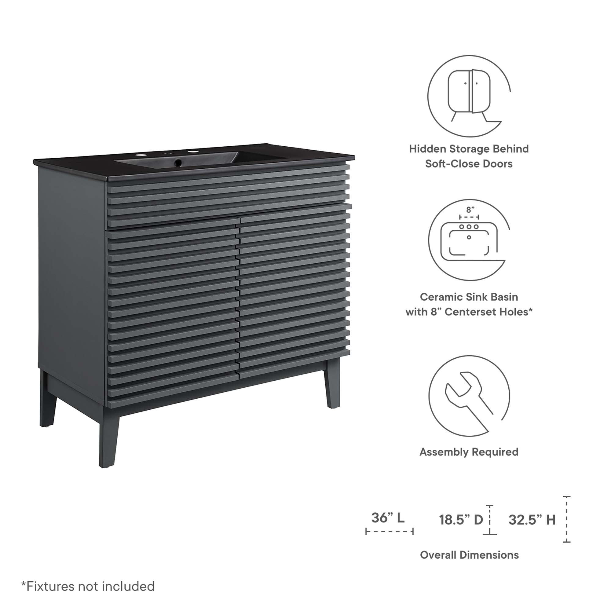 Modway EEI-5396-GRY-BLK Bath-Vanity-Combo - View #2