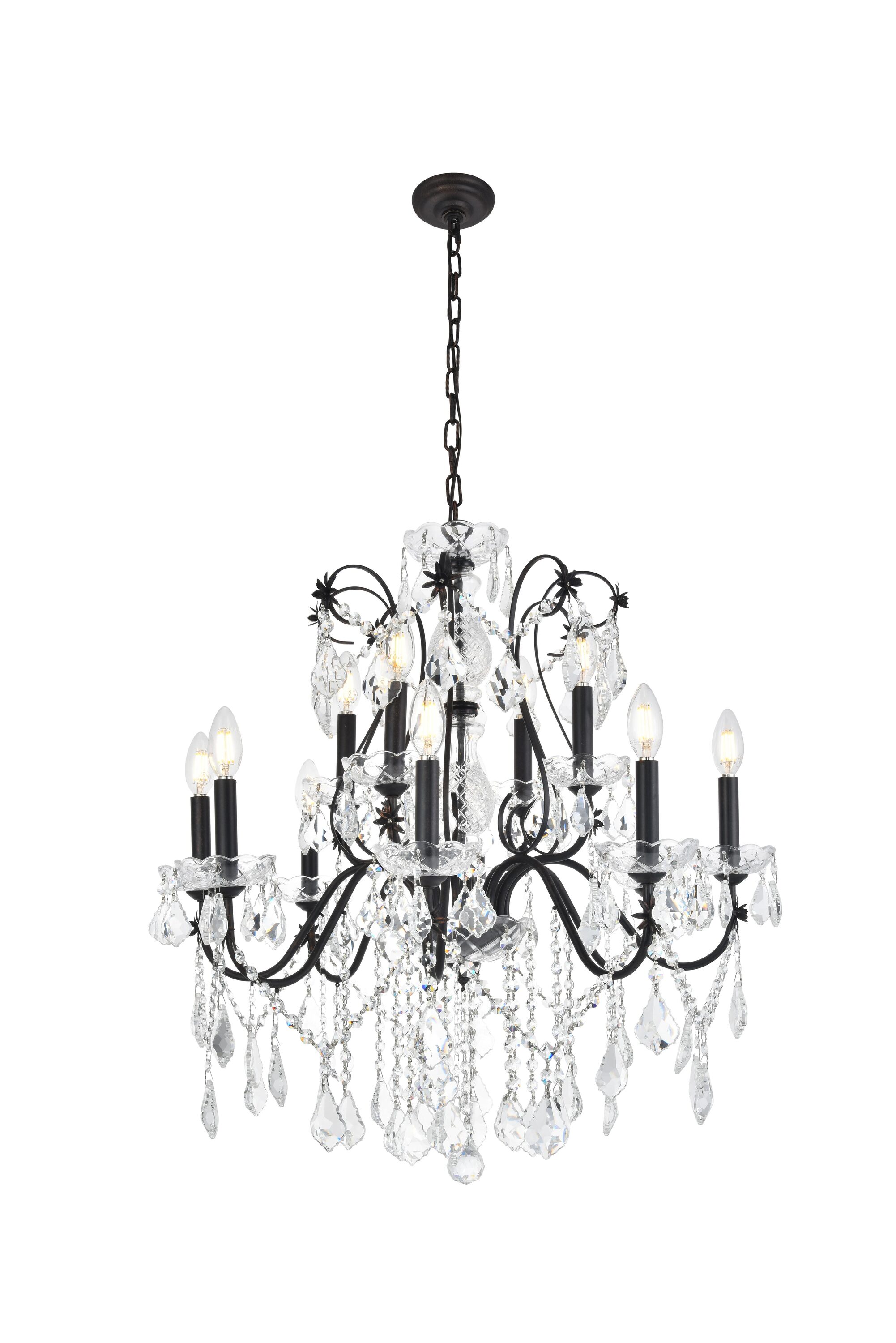 Elegant Decor HFV6045D28DBRC Home Furnishing 12 -Light Bronze Transitional Crystal For Use in Bedrooms, Dining Rooms, Foyers, Kitchens, Living Rooms Chandelier