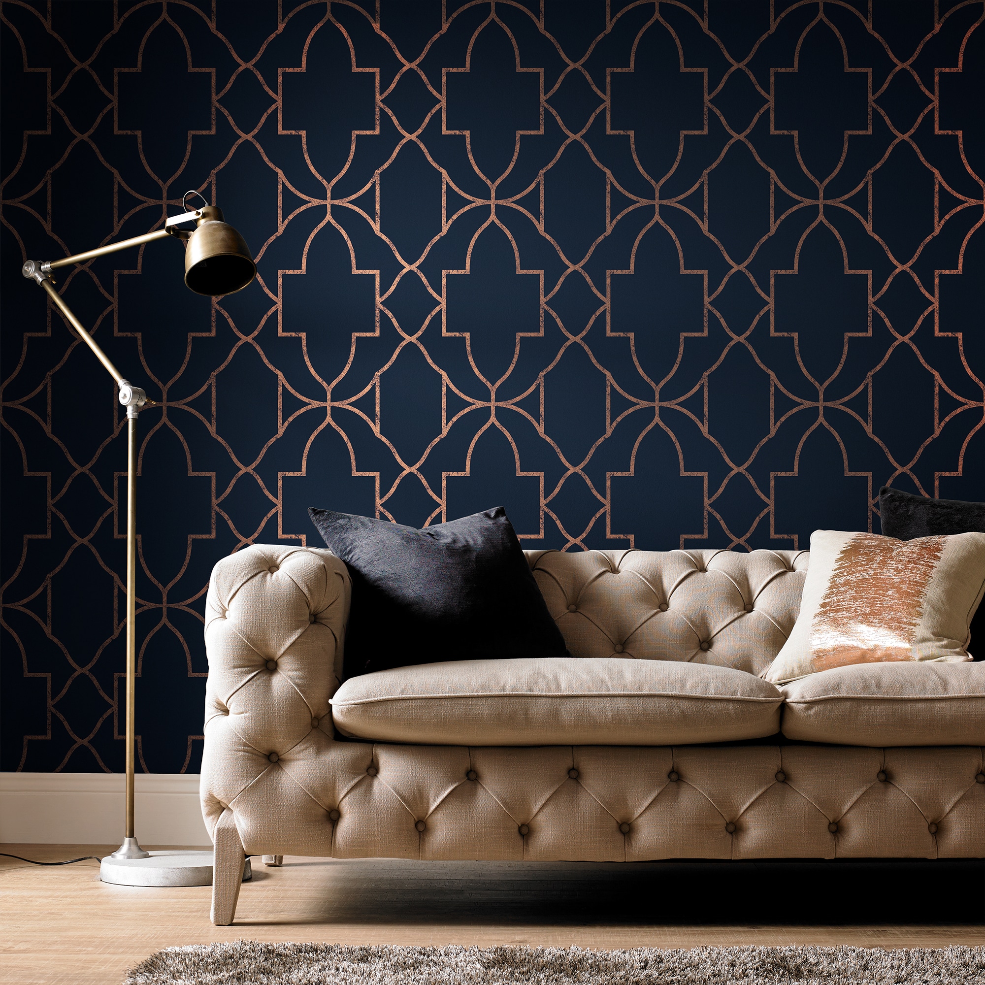 105460 - Graham & Brown, Grace Midnight Removable Wallpaper