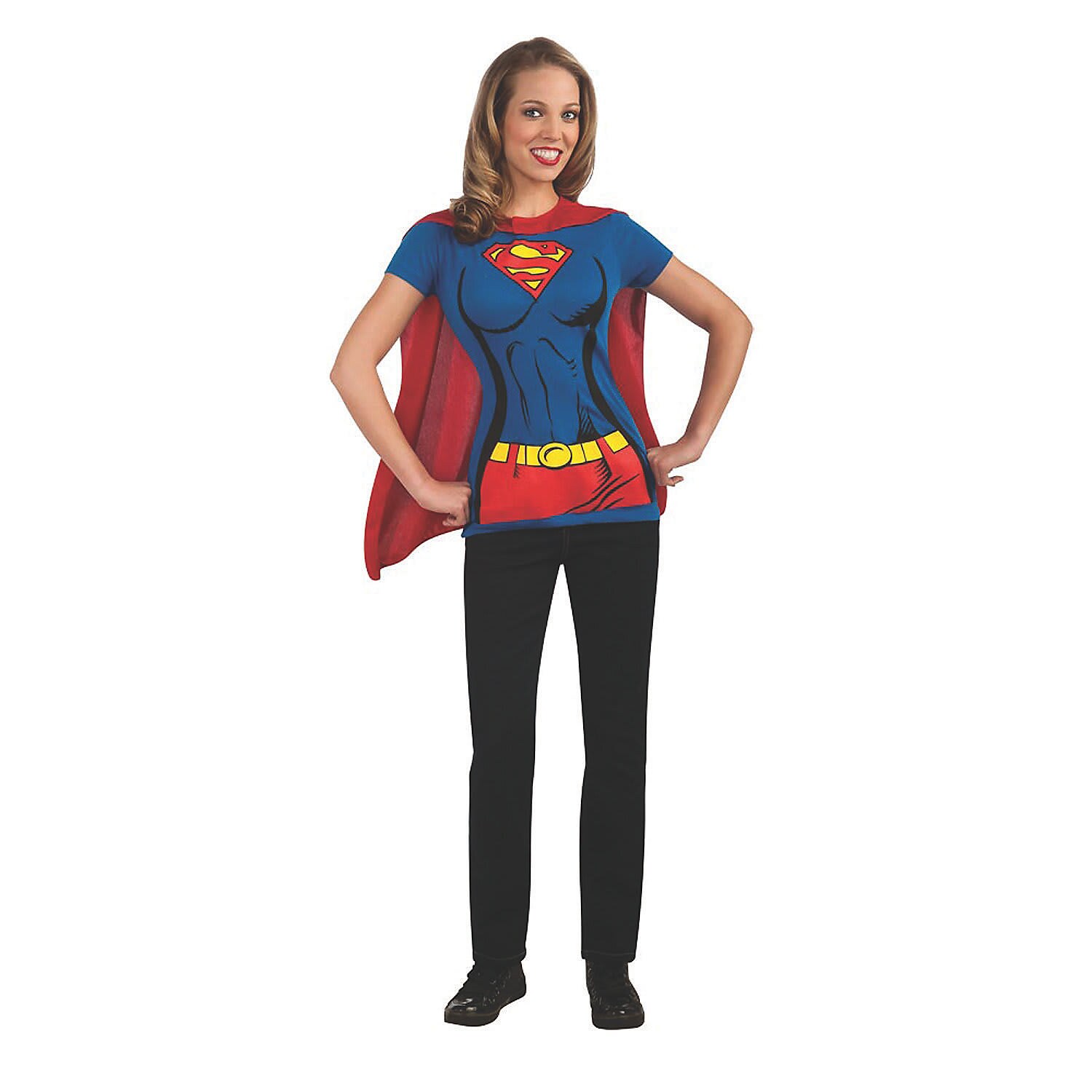 Rubies RU880474MD Women's Supergirl Shirt Costume with Cape - Medium - Thumbnail