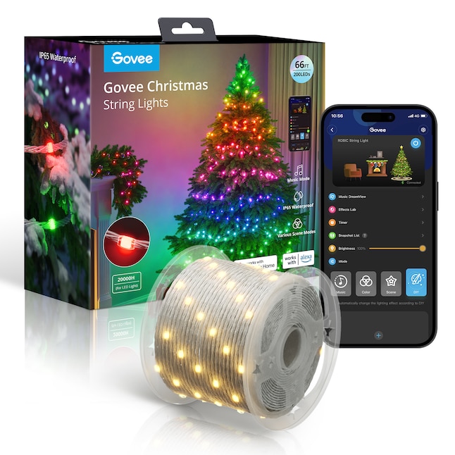 Govee 200-Count 62-ft Multi-function Multicolor LED Plug-In Christmas  String Lights Timer in the Christmas String Lights department at