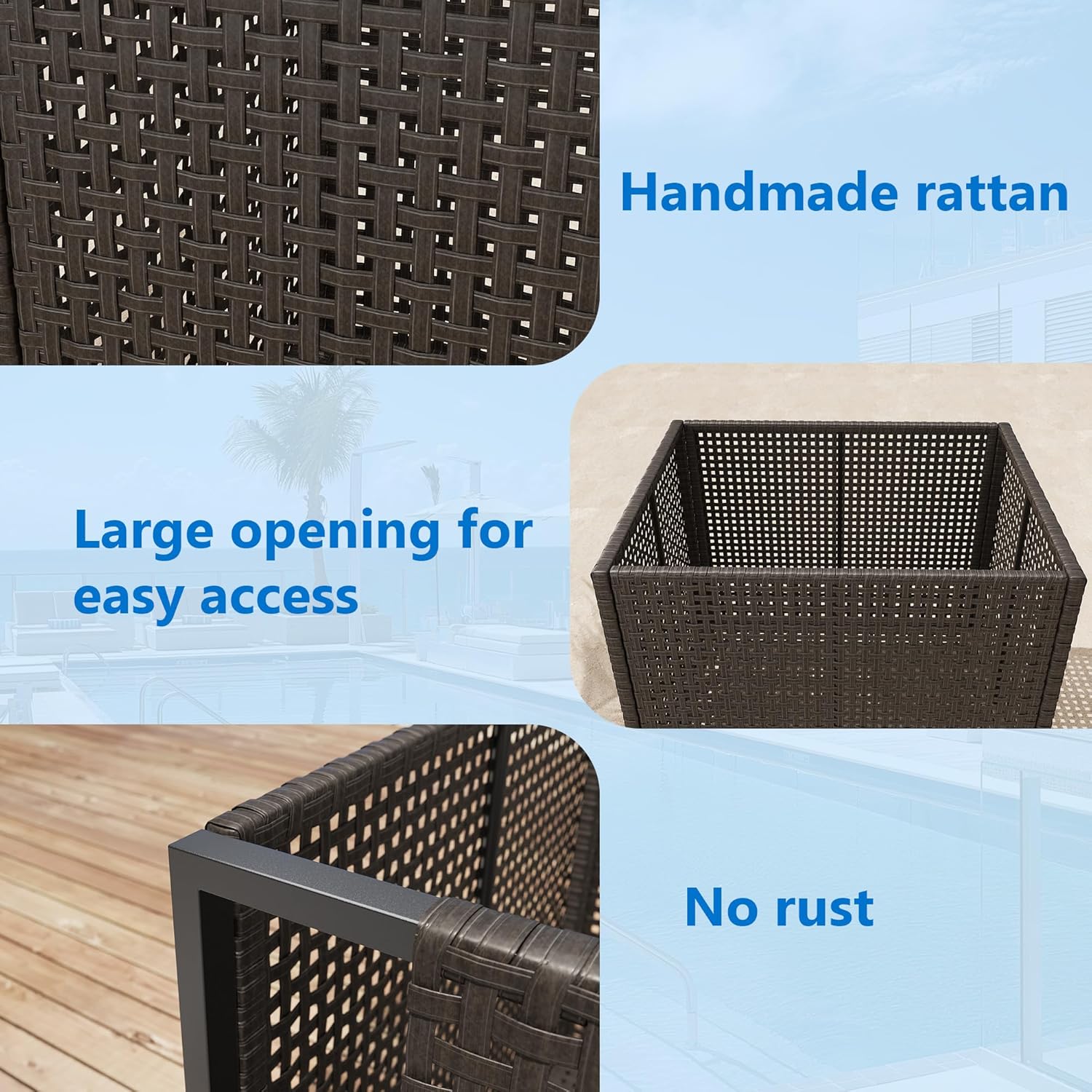 Garvee Poolside Rattan Storage Organizer Pool Float Storage Holder with ...