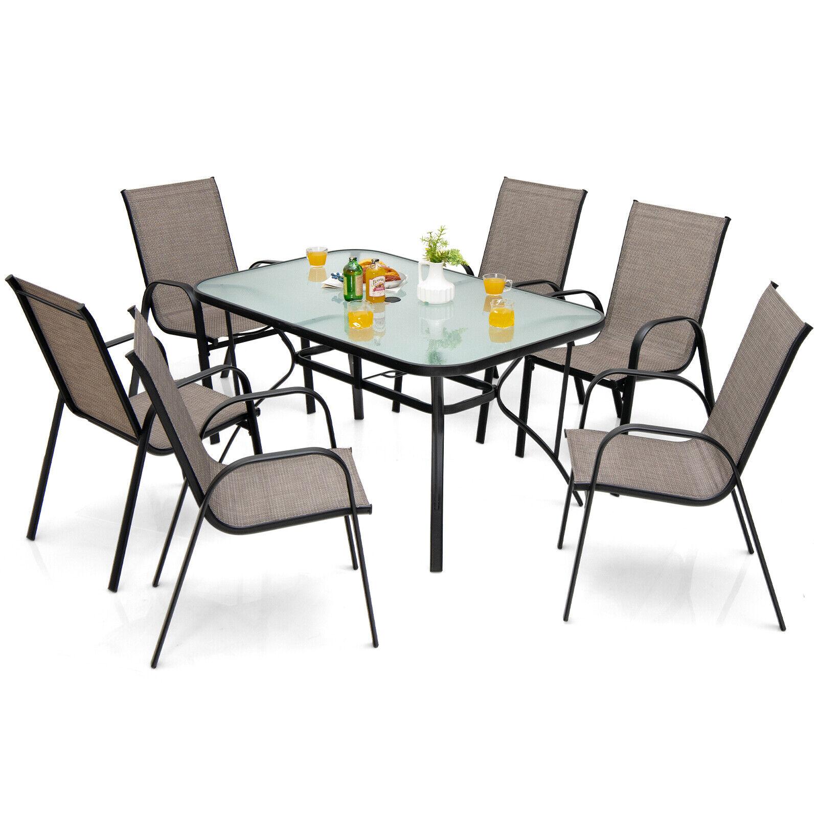 BABOOM Patio Dining Set 7 Patio Dining Set Steel Rectangle Table with 6 ...