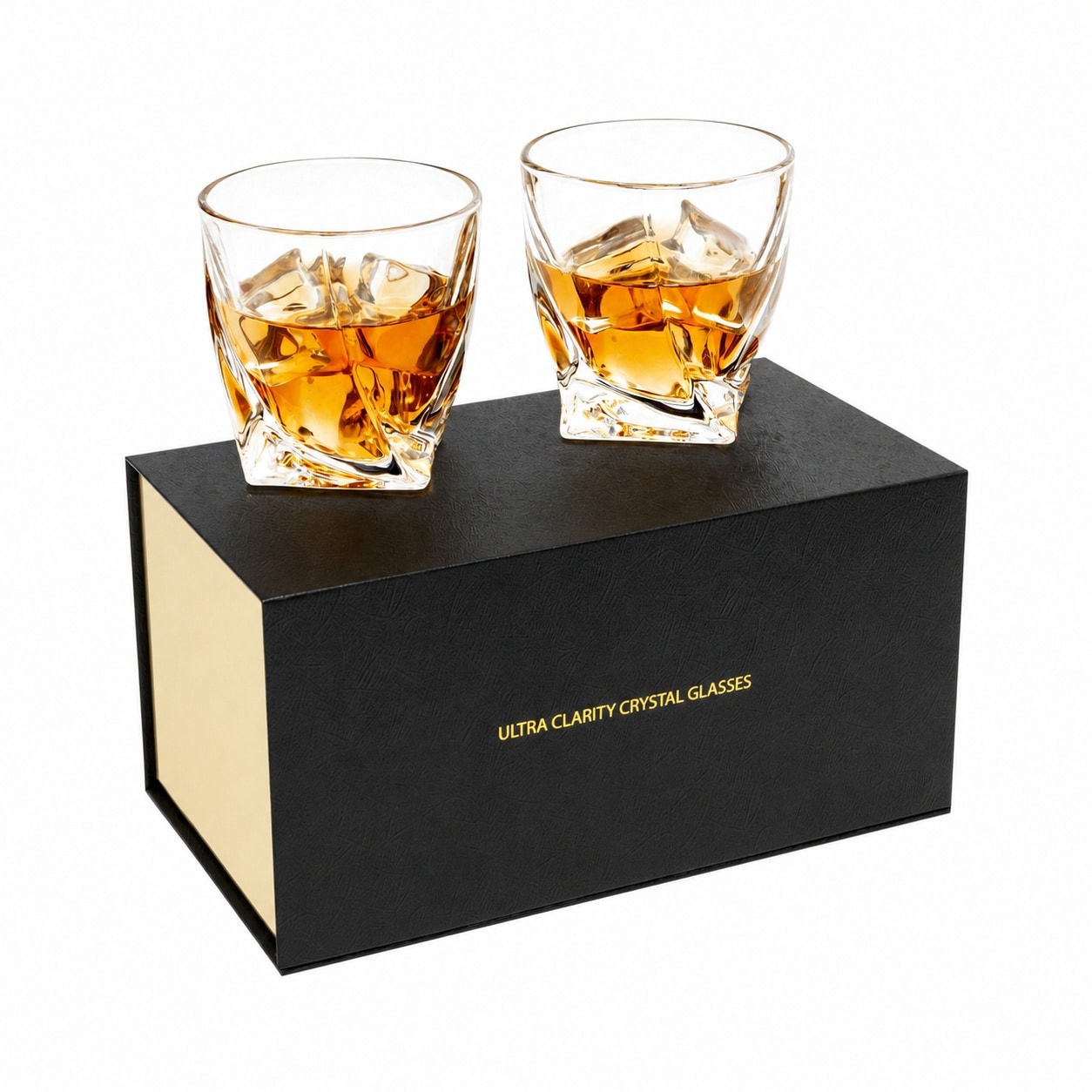 Aoibox  Old Fashioned Whiskey Tumbler Glasses Set of 2 Twisted Lead Free Crystal 10 Oz with Luxury Gift Box Set