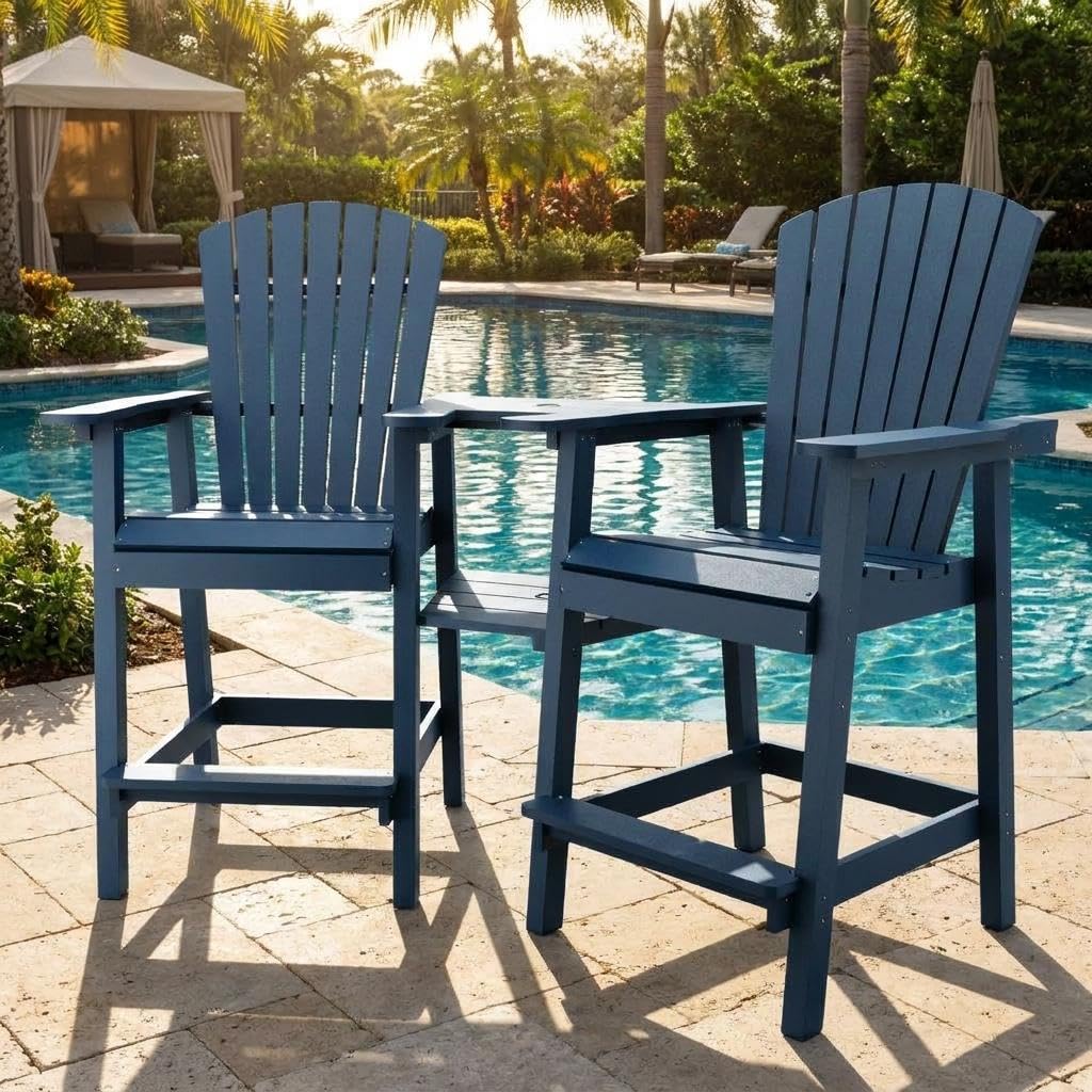 DEXSO 2 Pack HDPE Weather Resistant Bar Height Adirondack Frog Chairs Outdoor Patio Furniture one_size | ENCOREPPGBA6949