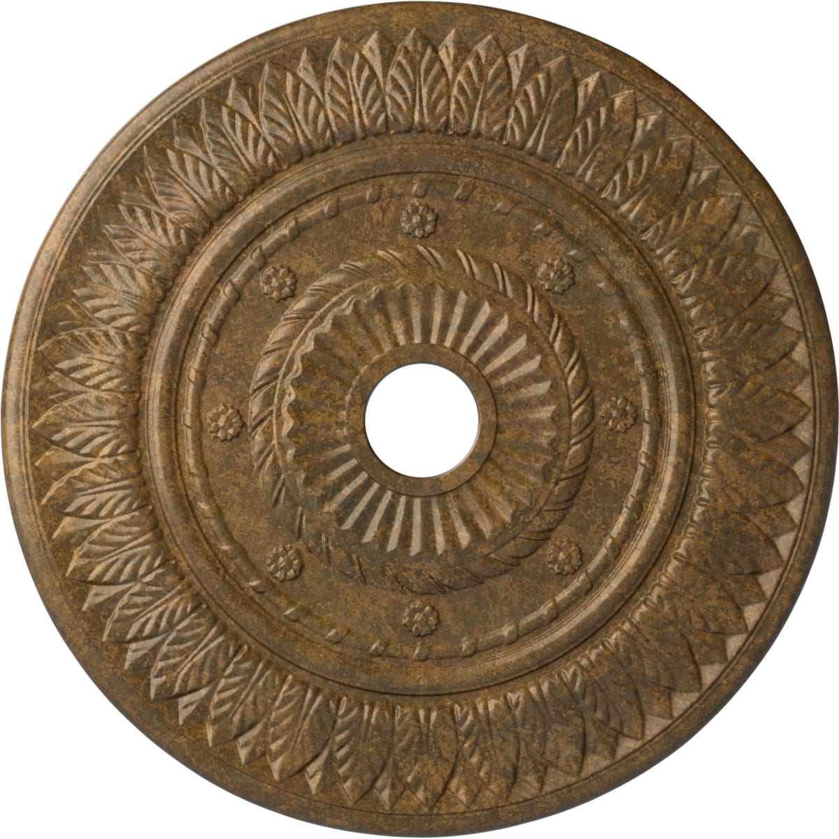 Ekena Millwork CM26LFRZS Leaf 26.75-in W x 26.75-in L Painted Rubbed Bronze Polyurethane Whole Ceiling Medallion