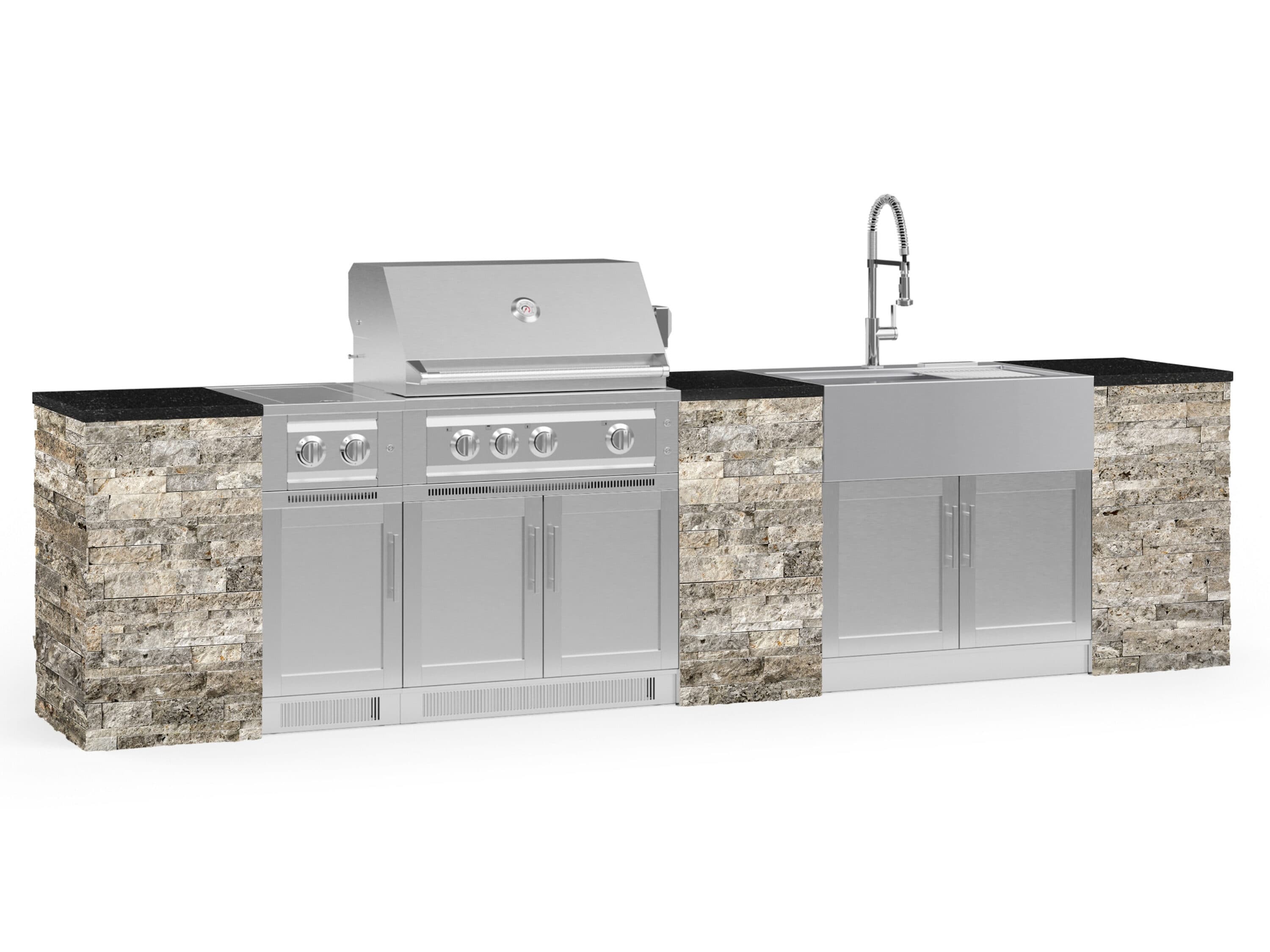 NewAge Products 69199 Signature Series Cabinets Platinum Grill 11 -Piece 142.16-in W x 25.5-in D x 58.64-in H Modular Outdoor Kitchen Set 6 Burners
