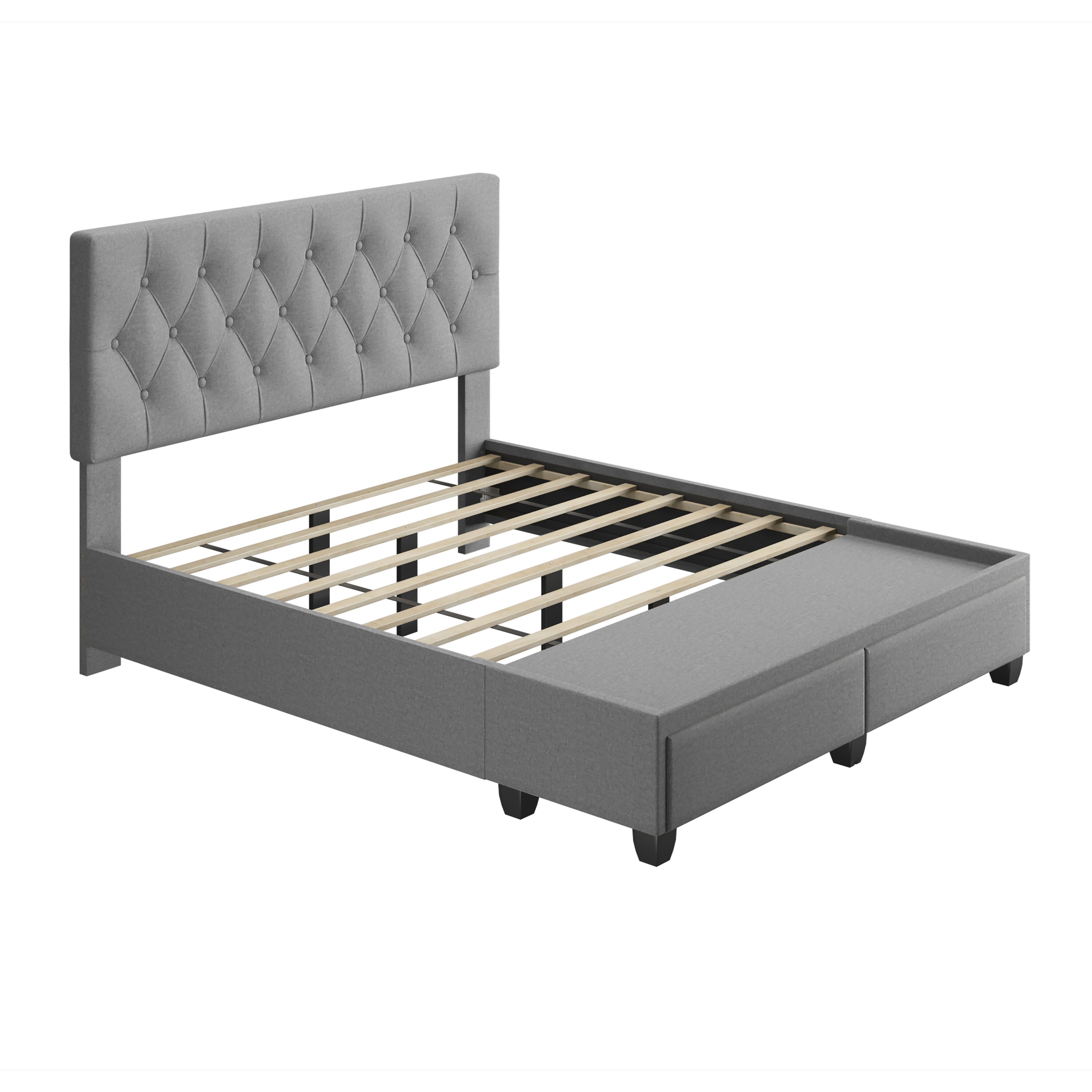Anne Collection Grey Tufted Upholstered Queen Bed with Storage