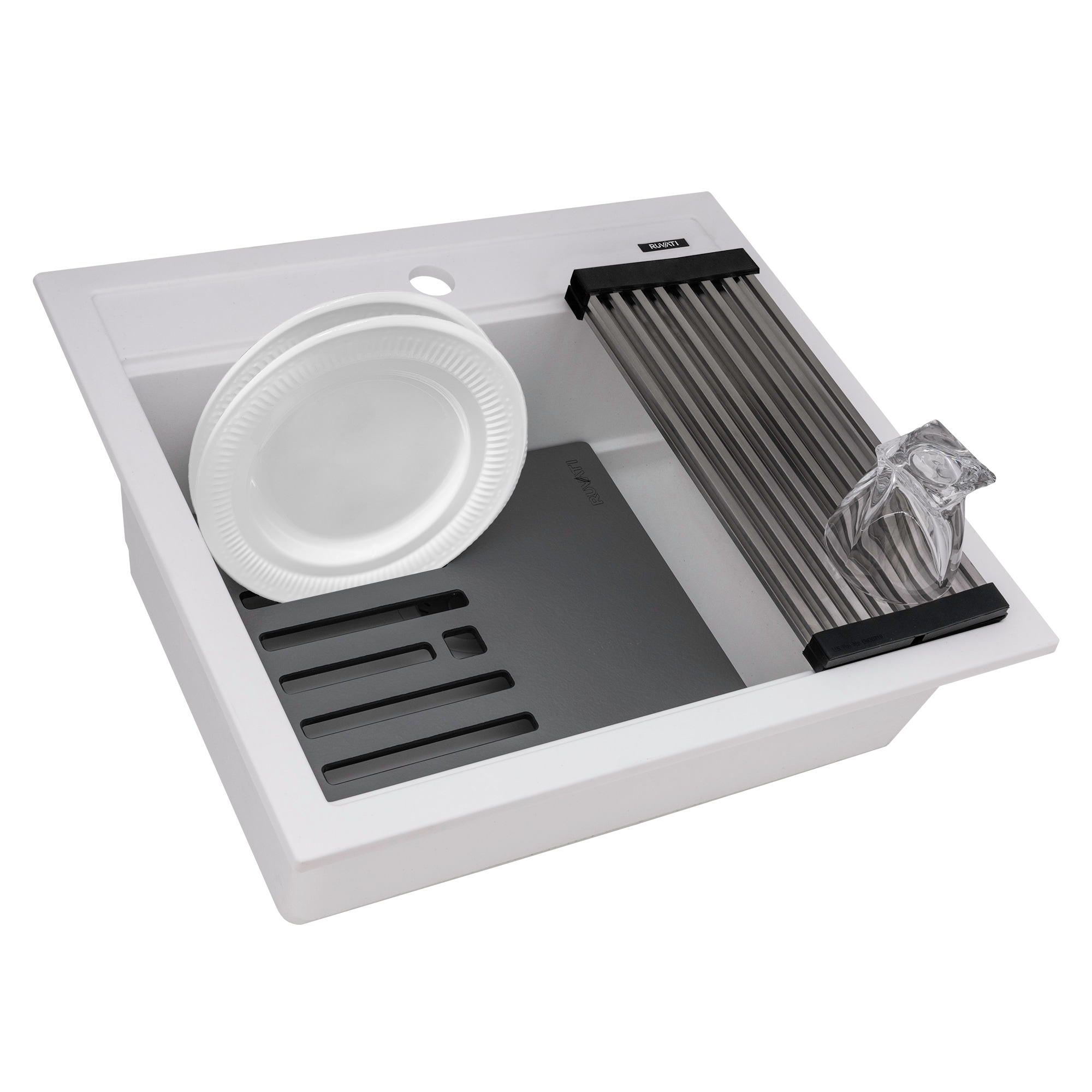 Ruvati RVG1622WH epiCube Drop-in 22-in x 20-in Composite Single bowl 1-Hole Kitchen Sink