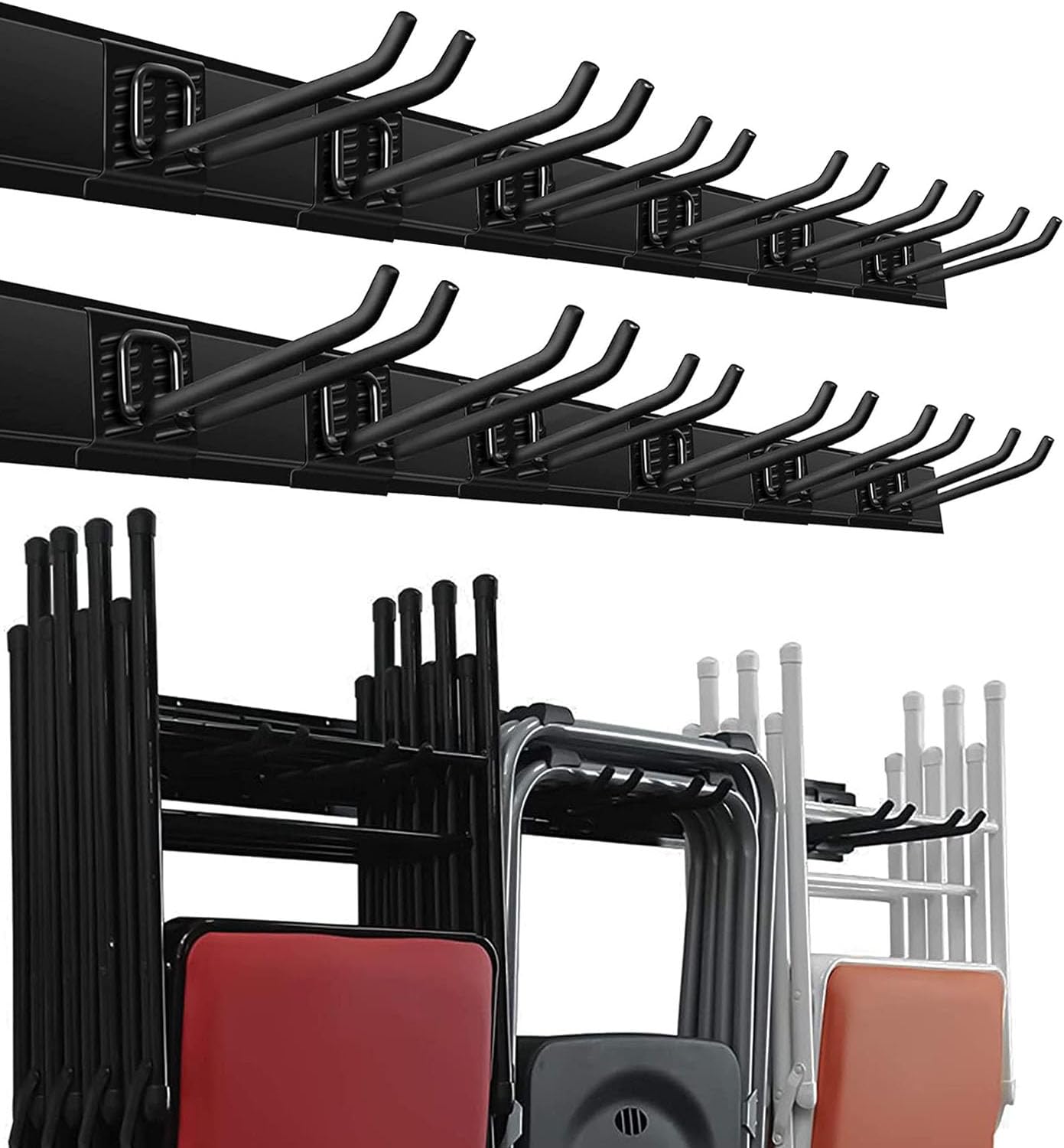 Afoxsos  Garage Storage Rack Wall Mount Adjustable Tool Organizer with 12 Hooks 96 Inch Track Heavy Duty Steel Holds 900 Pounds for Chairs