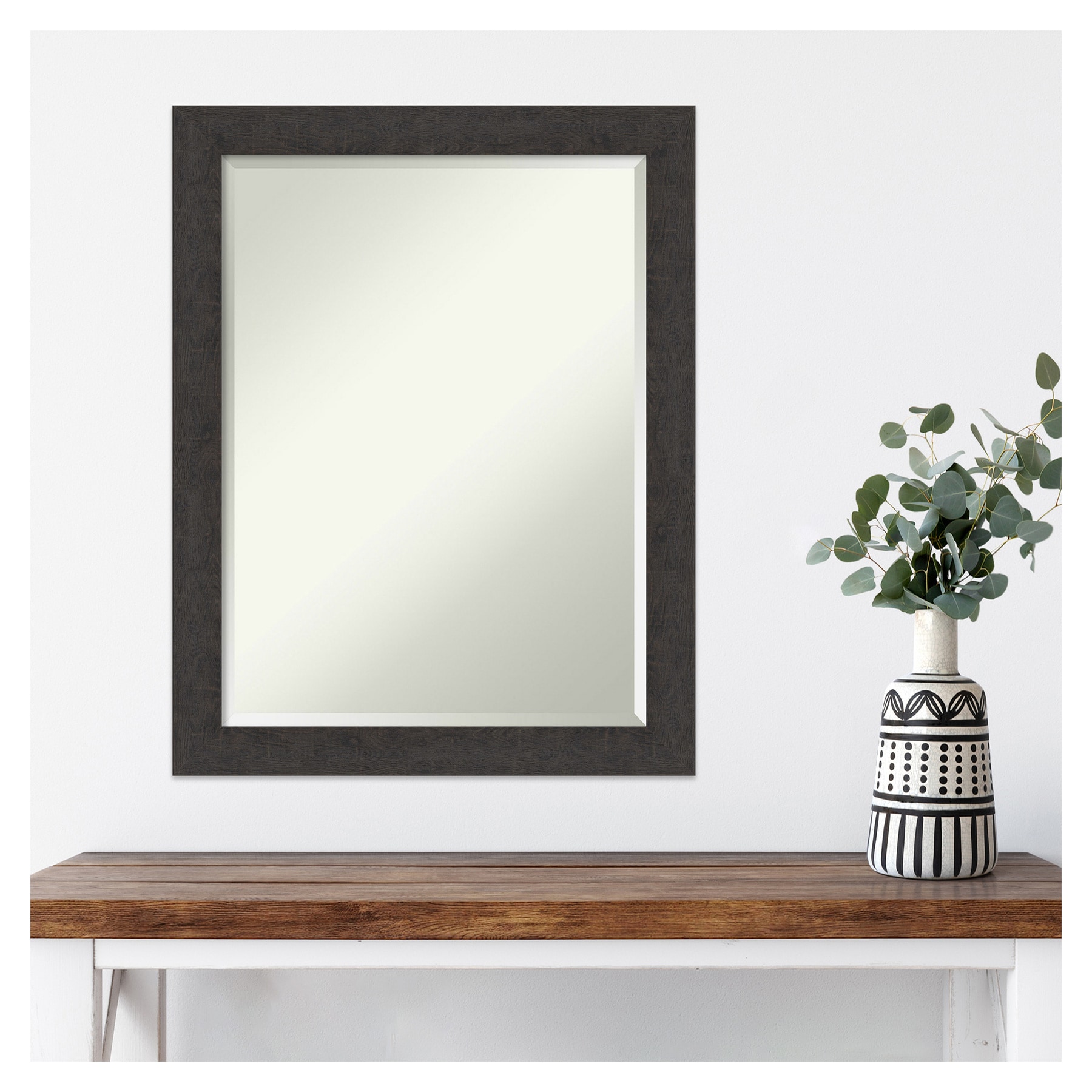 Rustic Espresso Wood Framed Full-Length Bathroom Mirror
