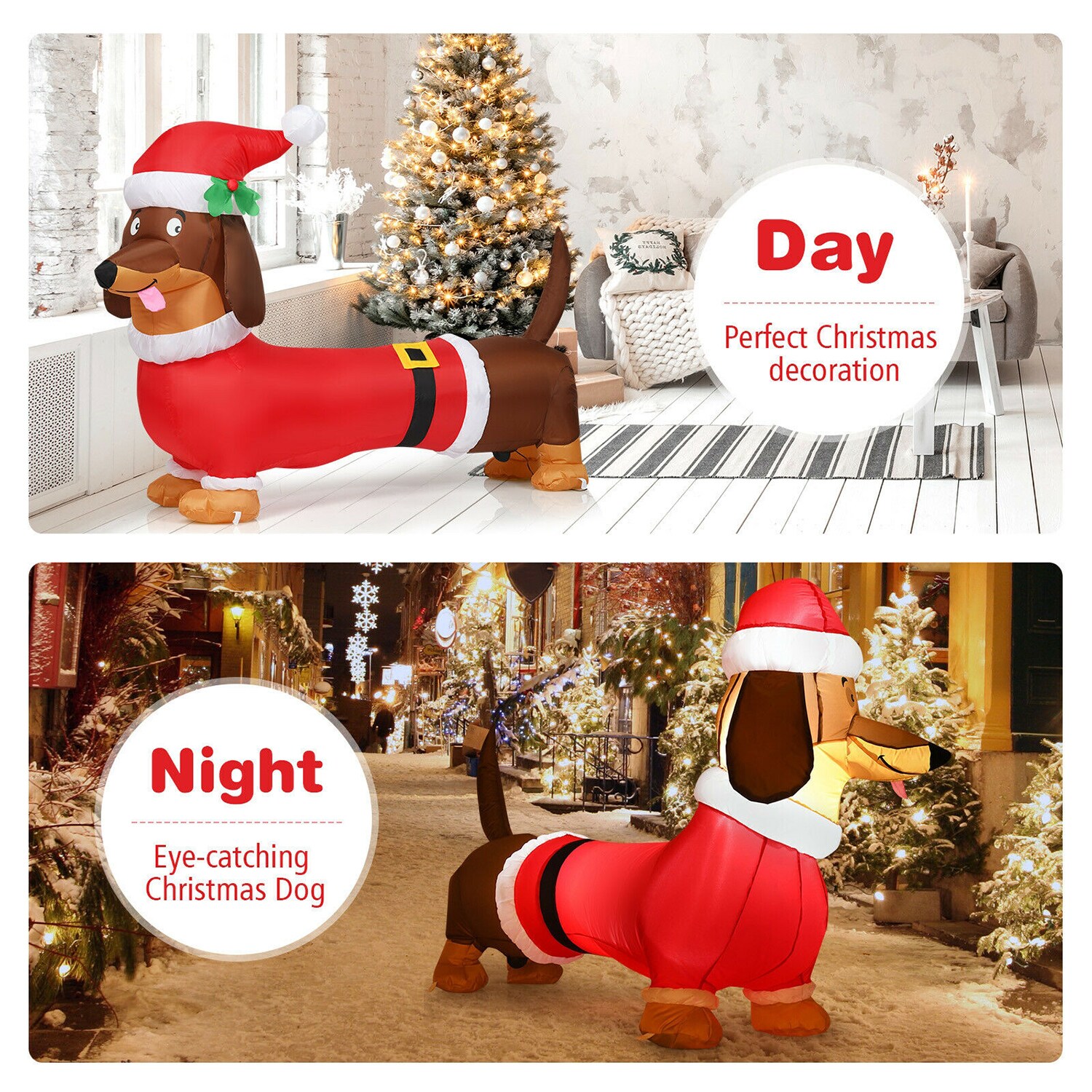 WELLFOR 3.6-ft Lighted Dog Christmas Inflatable In The Christmas ...