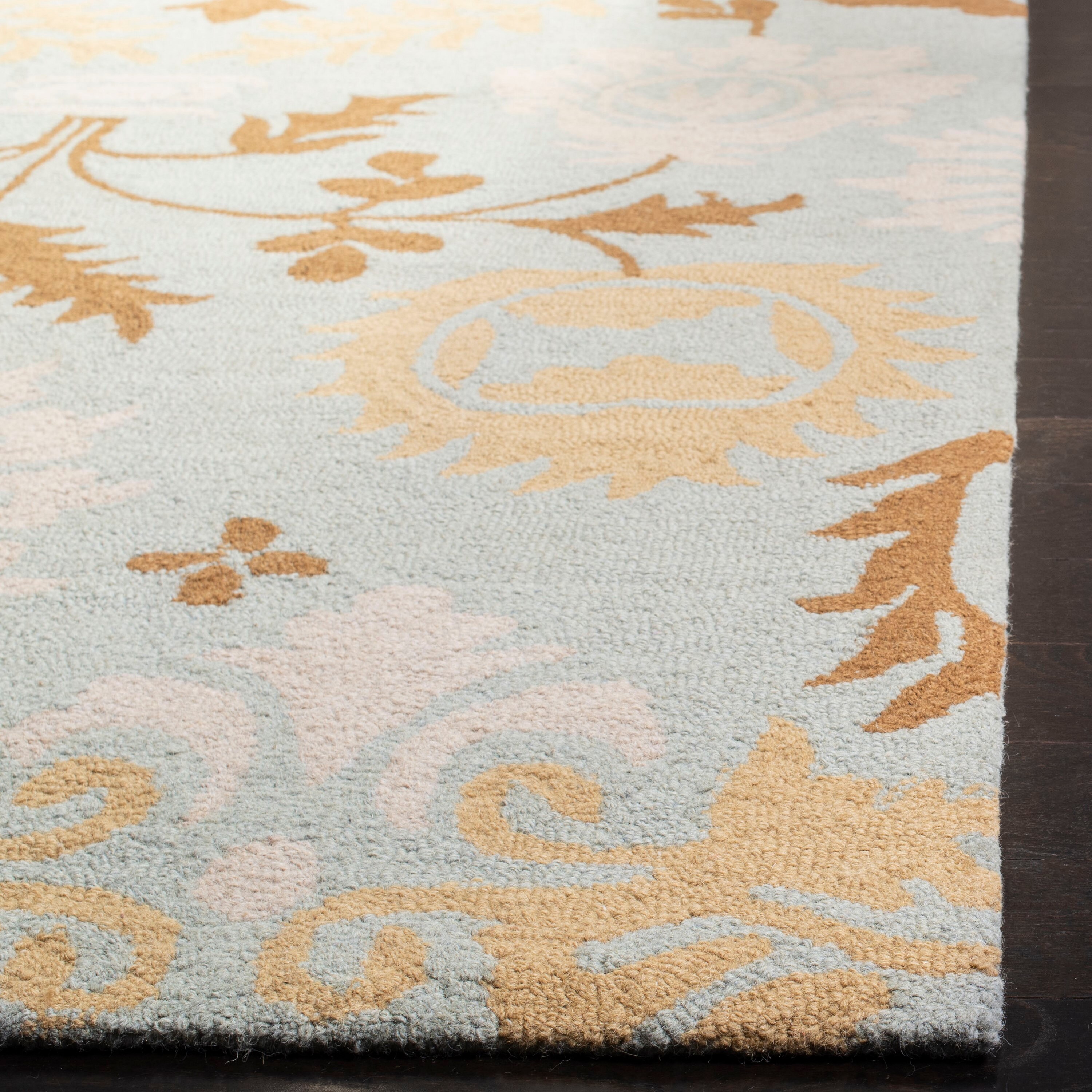 Blue Floral Handmade Wool 8' x 10' Area Rug