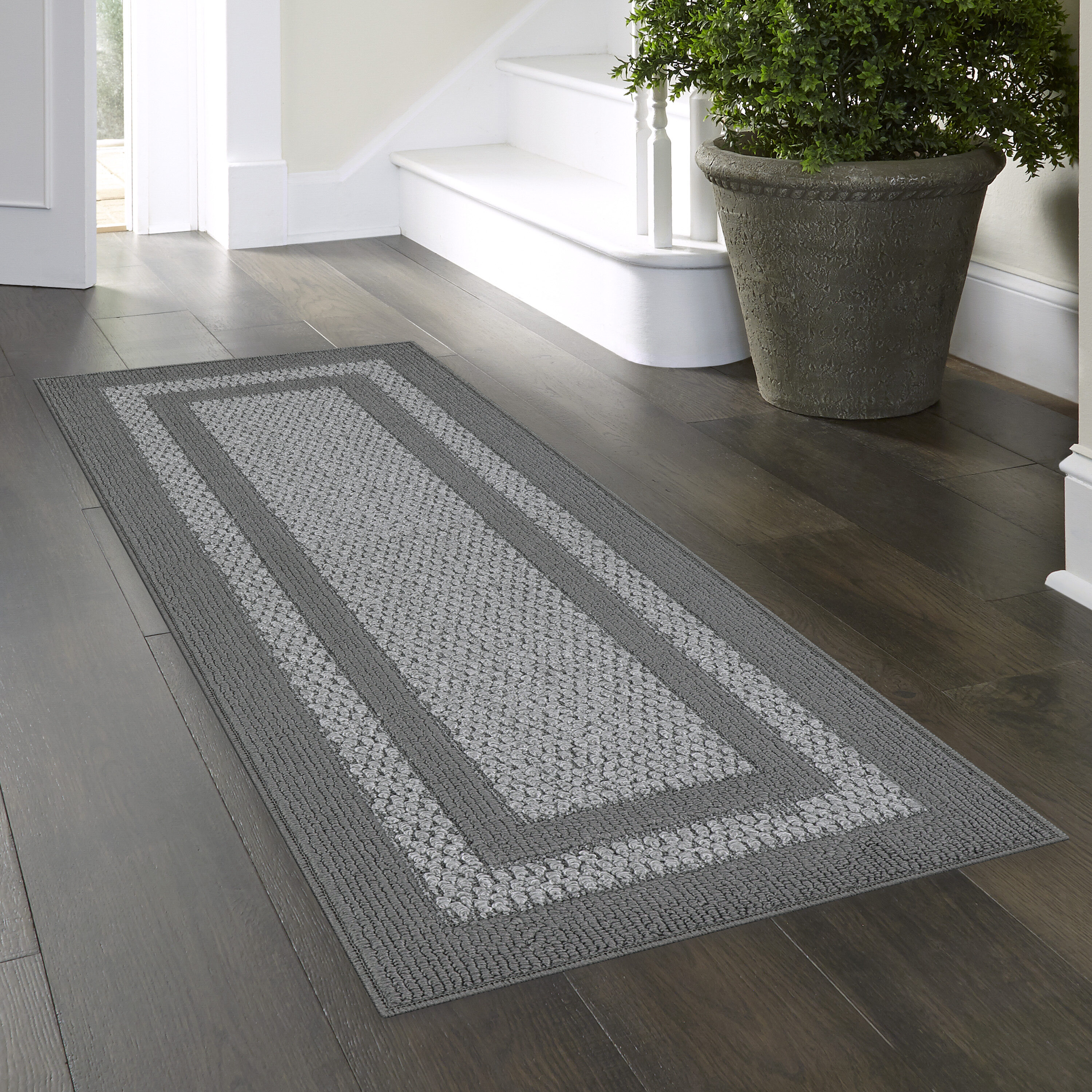 2' x 6' Runner Rugs with Rubber Backing, Indoor Outdoor Utility Carpet  Runner Rugs, Stripe Gray, Can Be Used as Aisle for The RV and Boat, Laundry