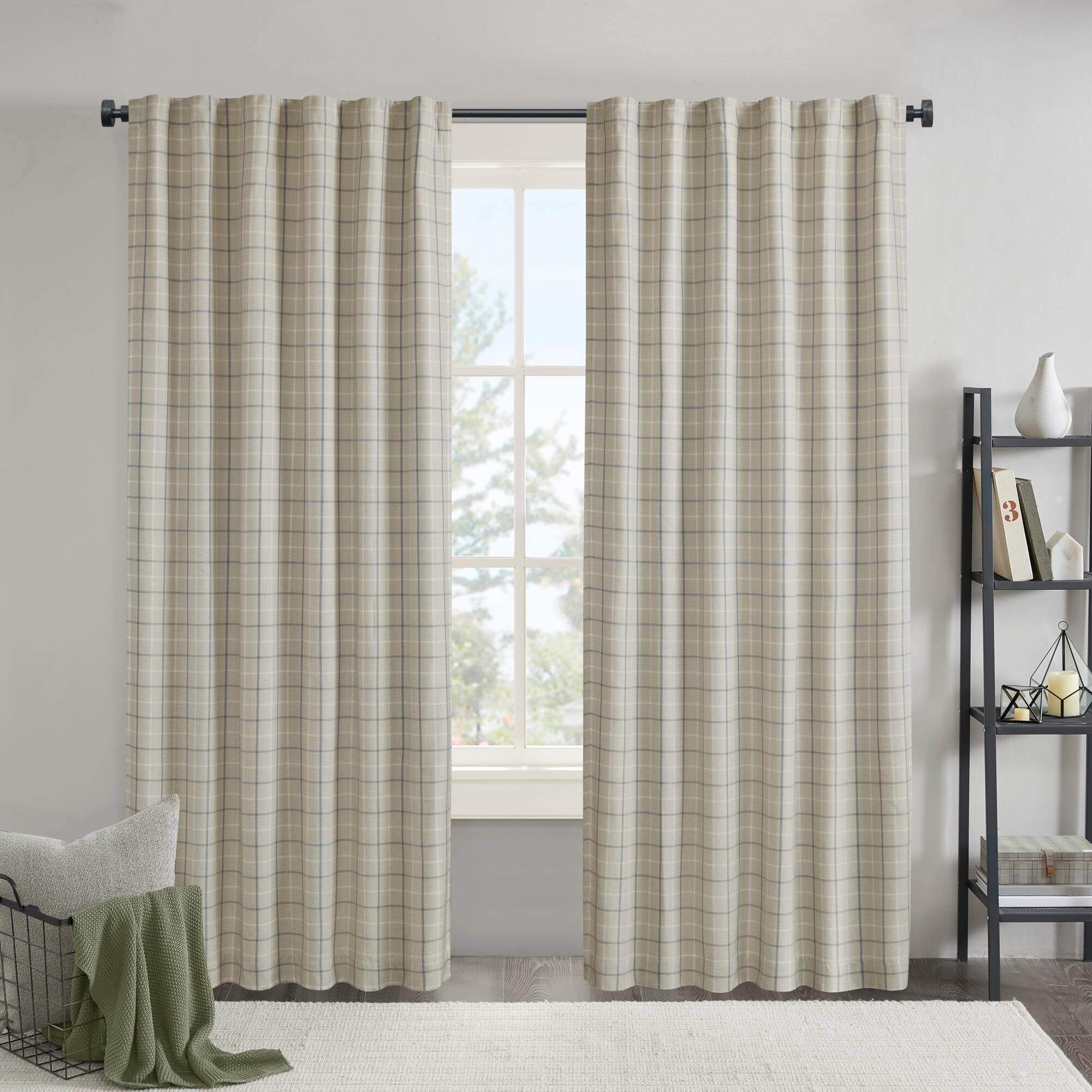 JUJABU ZJCURTAIN-7 Multi 1PC 50x84inch Plaid Rod Pocket and Back Tab Curtain Panel with Fleece Lining