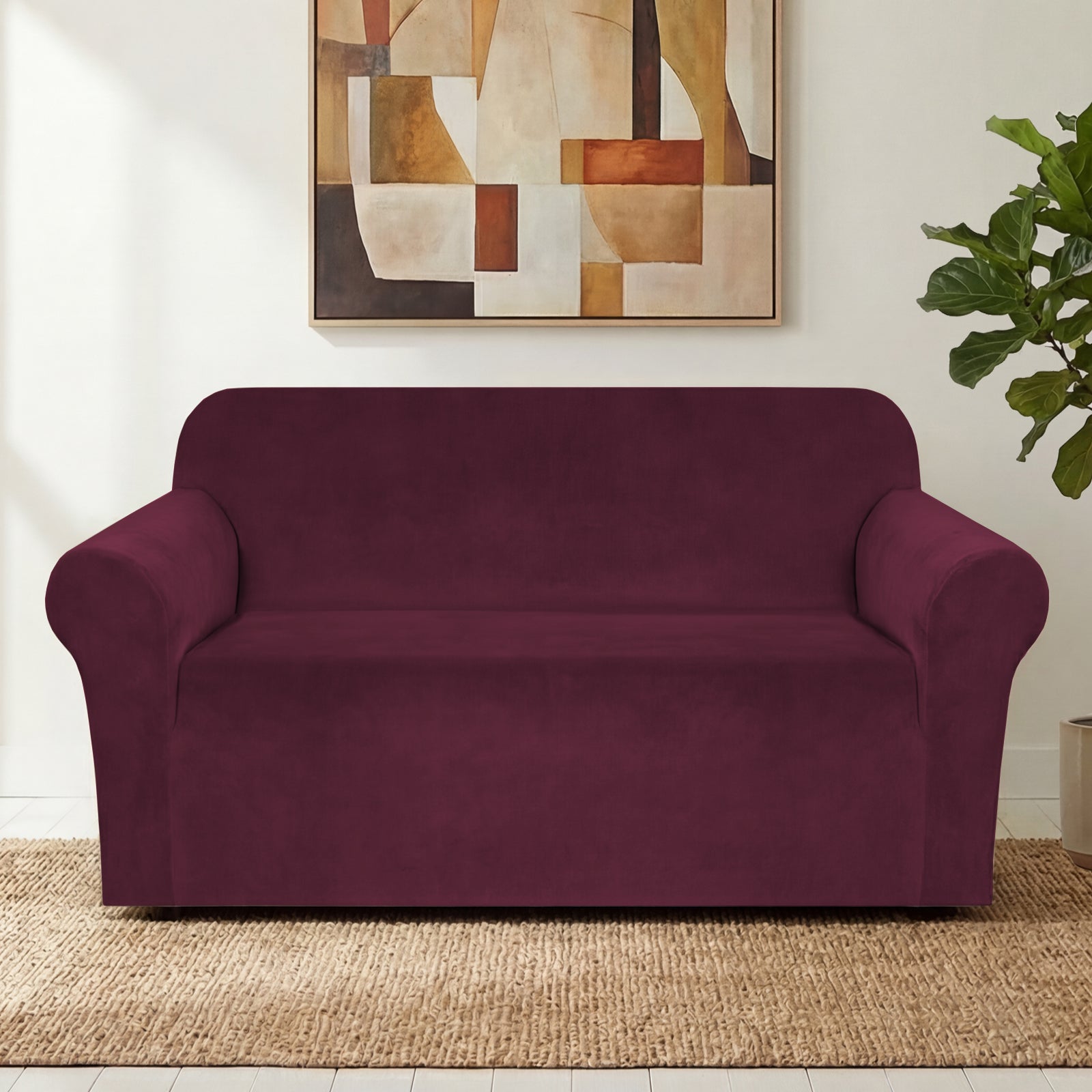 H.Versailtex -  Stretch Velvet 1Piece Sofa Slipcover Wine Burgundy