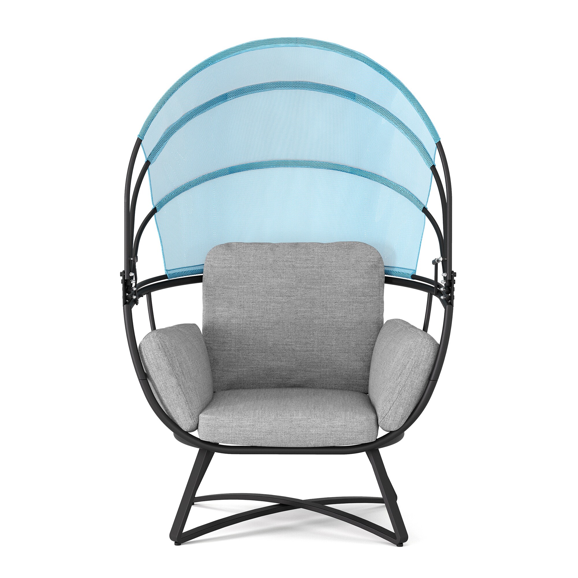 Crestlive Products Egg Chair with Folding Canopy Black Metal Frame