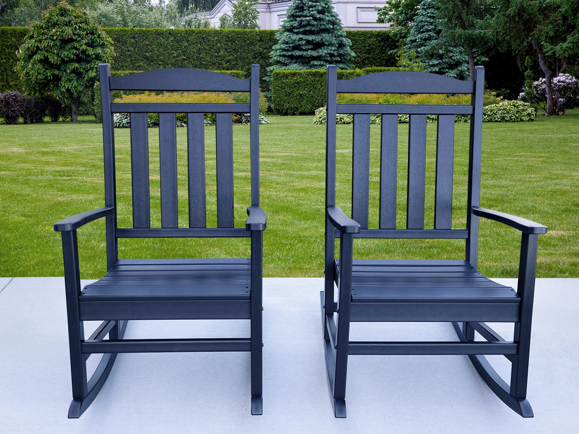LuXeo LUX-1523-BLK2 Stanton, 2-Piece Set of 2 Black HDPE Frame Rocking Chair with Solid Seat