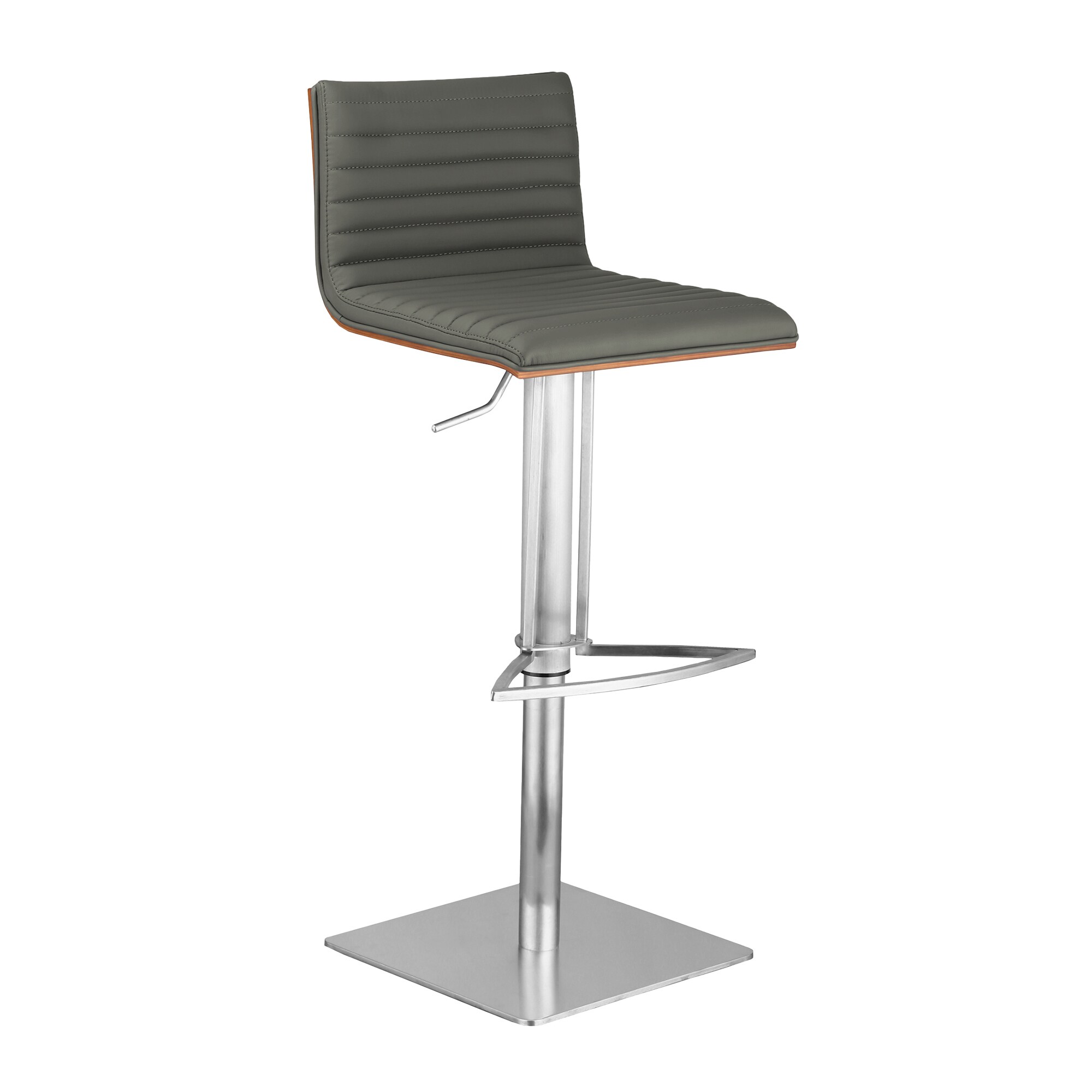 Armen Living LCCASWBAGRB201 Cafe Gray/Brushed Stainless Steel/Walnut Wood 22.0-in H Adjustable Height Short Bucket seat Upholstered Swivel Metal Bar Stool and Back