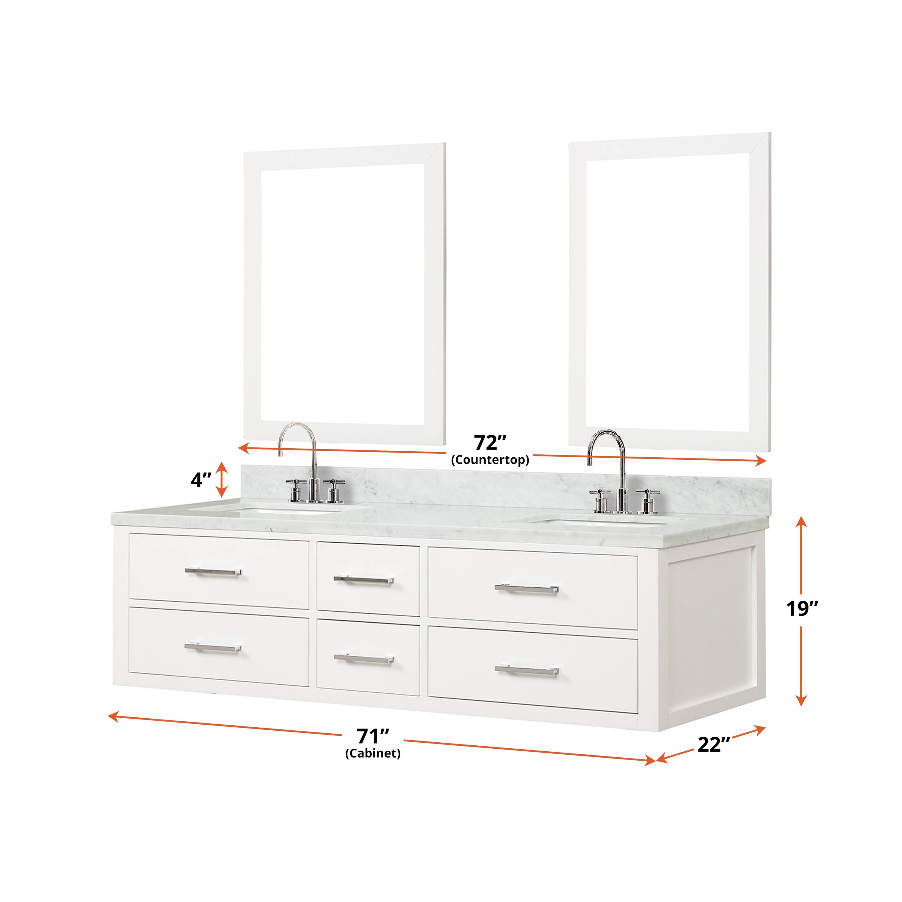 Lexora Southold 72-in White Undermount Double Sink Floating Bathroom ...