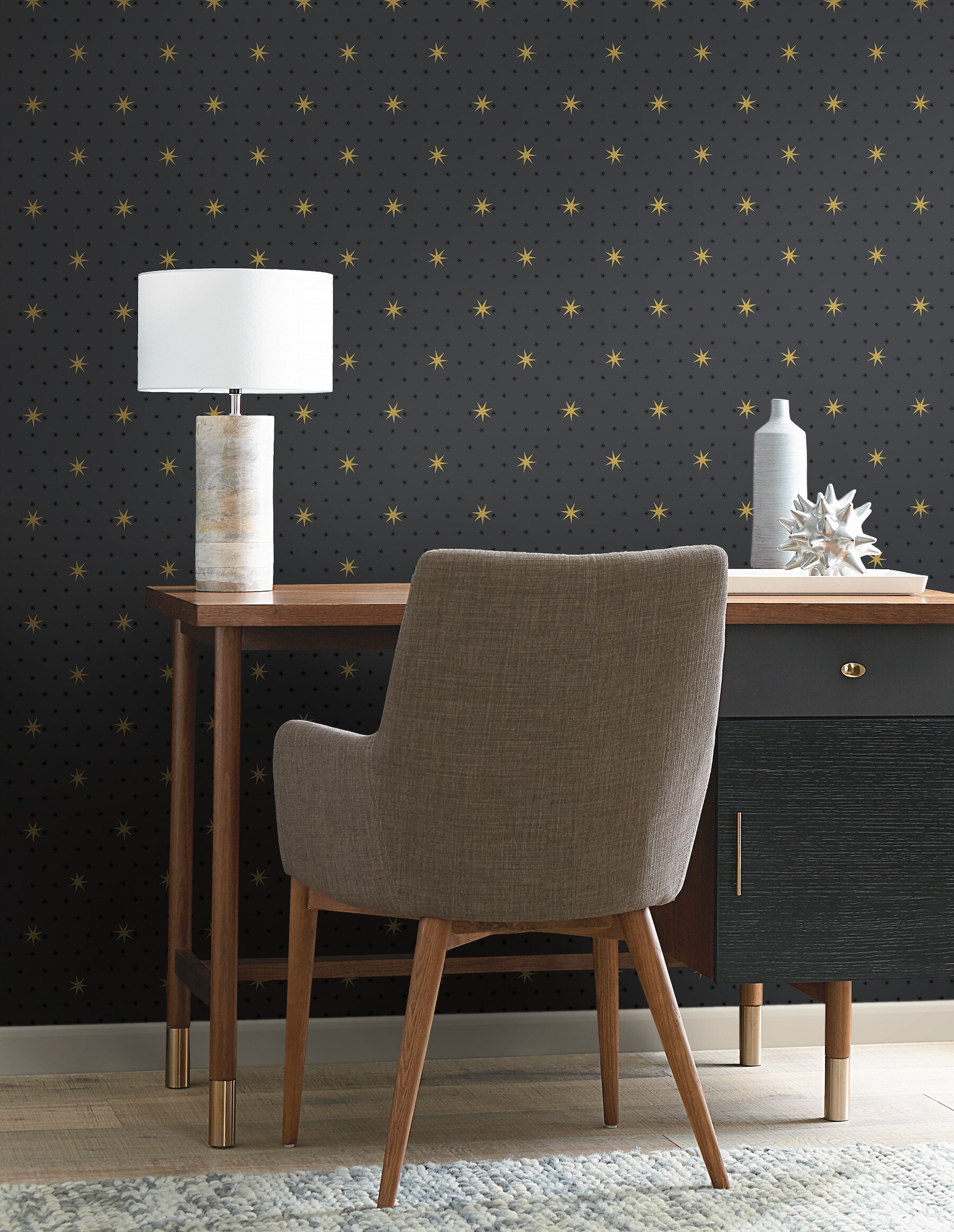 York Wallcoverings SP1499 Black Metallic Stella Star Wallpaper