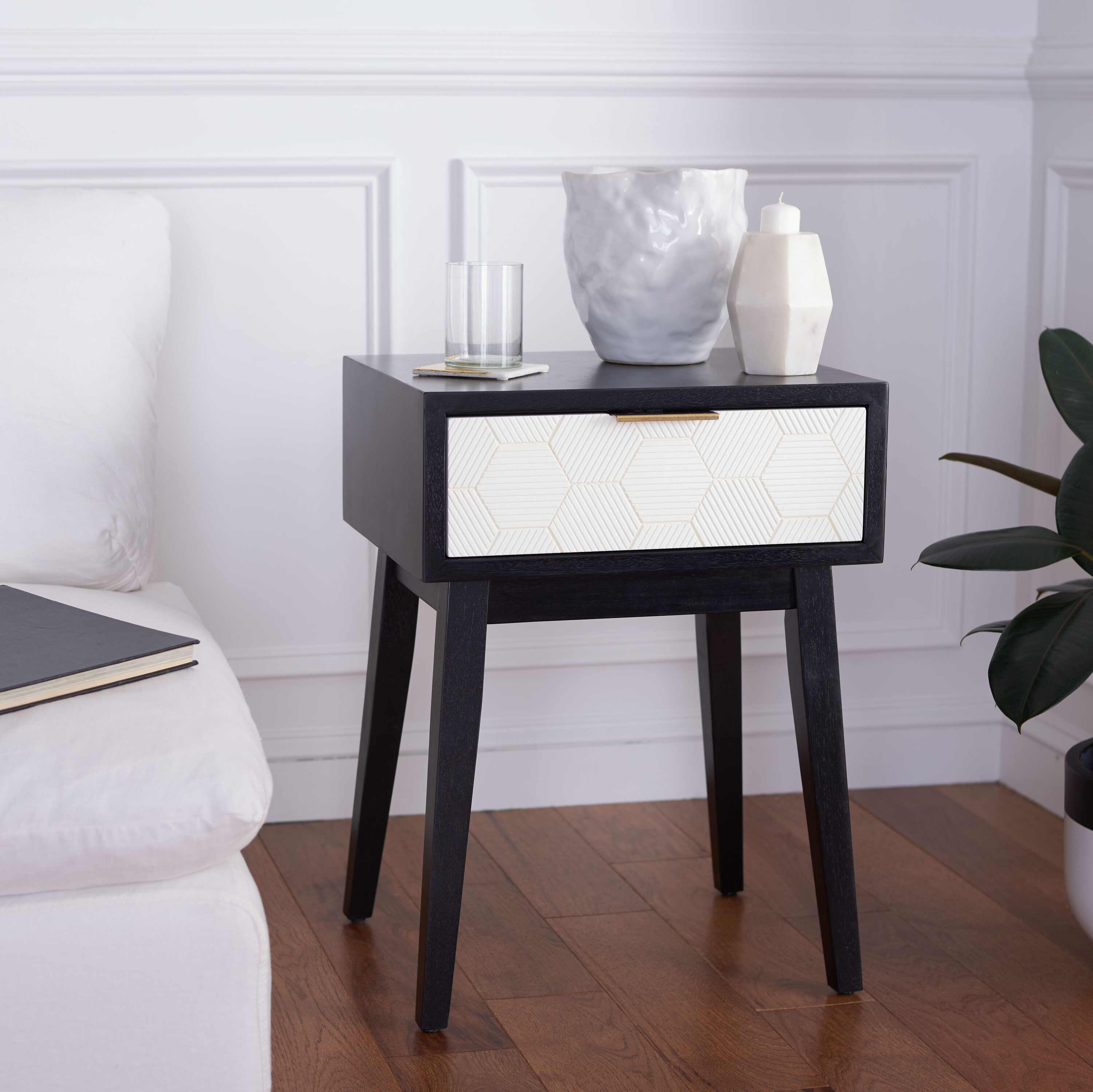 Safavieh ACC6601B Accent Table 18-in W x 24.02-in H Black/White Wood Rectangular Midcentury End Table Assembly Required